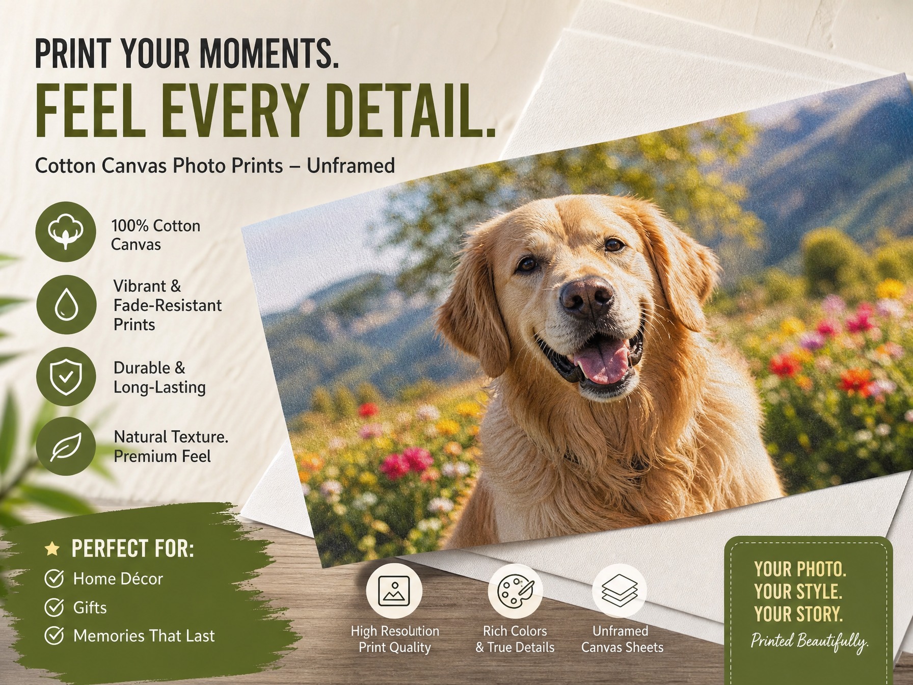 Your photos into printed canvas fabricâ€"perfect for framing printed look paintings, remembrance pieces, one-of-a-kind handmade gifts