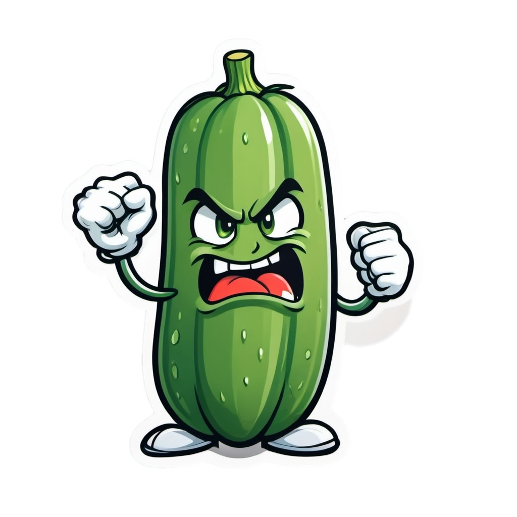 Angry Cucumber Vinyl Bumper Sticker  Window Cling or Bumper Sticker Magnet in UV Laminate Coating