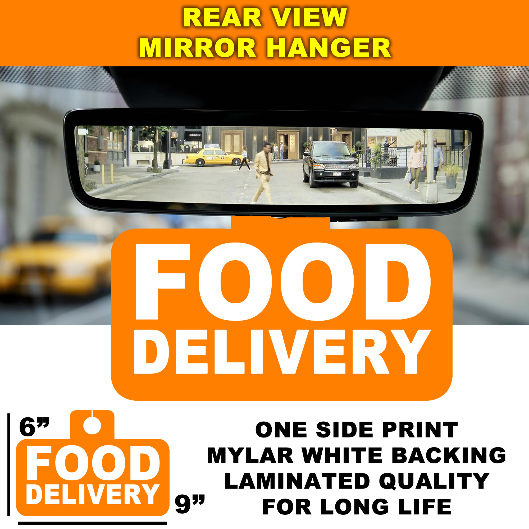 Food Delivery  Laminated Rear View Mirror Hanger