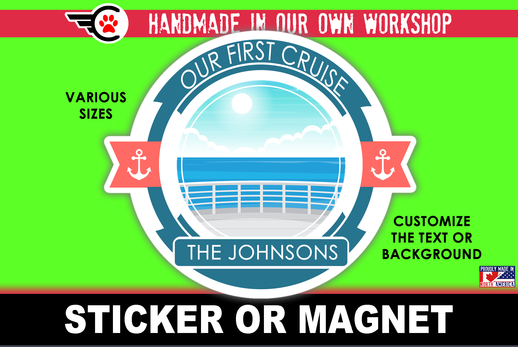 Our First Cruise Die Cut Vinyl Sticker  Window Cling or Magnet with Laminate Coating in Various Sizes