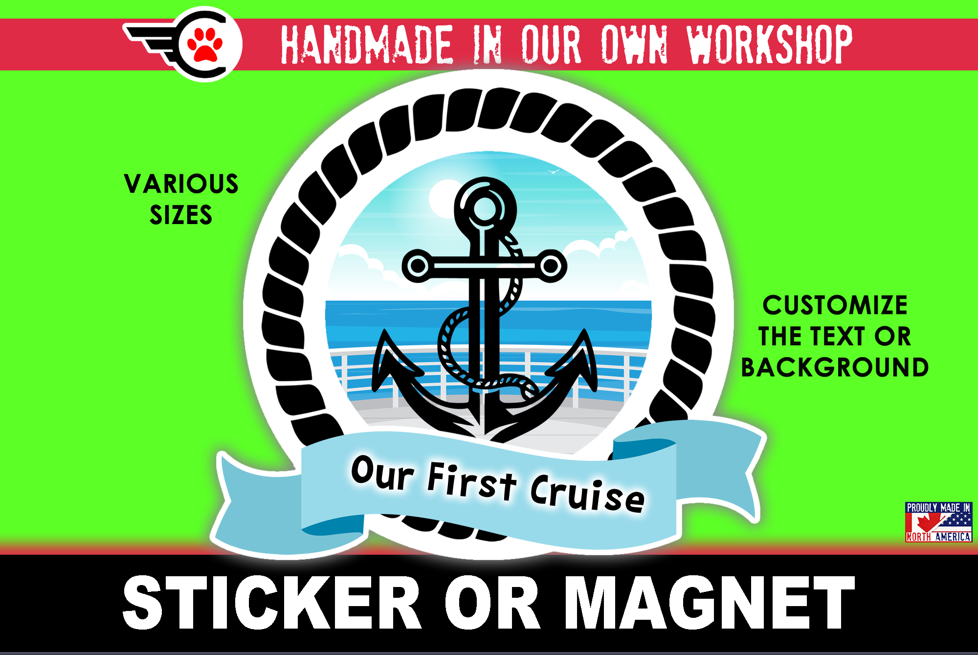 Our First Cruise Die Cut Vinyl Sticker  Window Cling or Magnet with Laminate Coating in Various Sizes