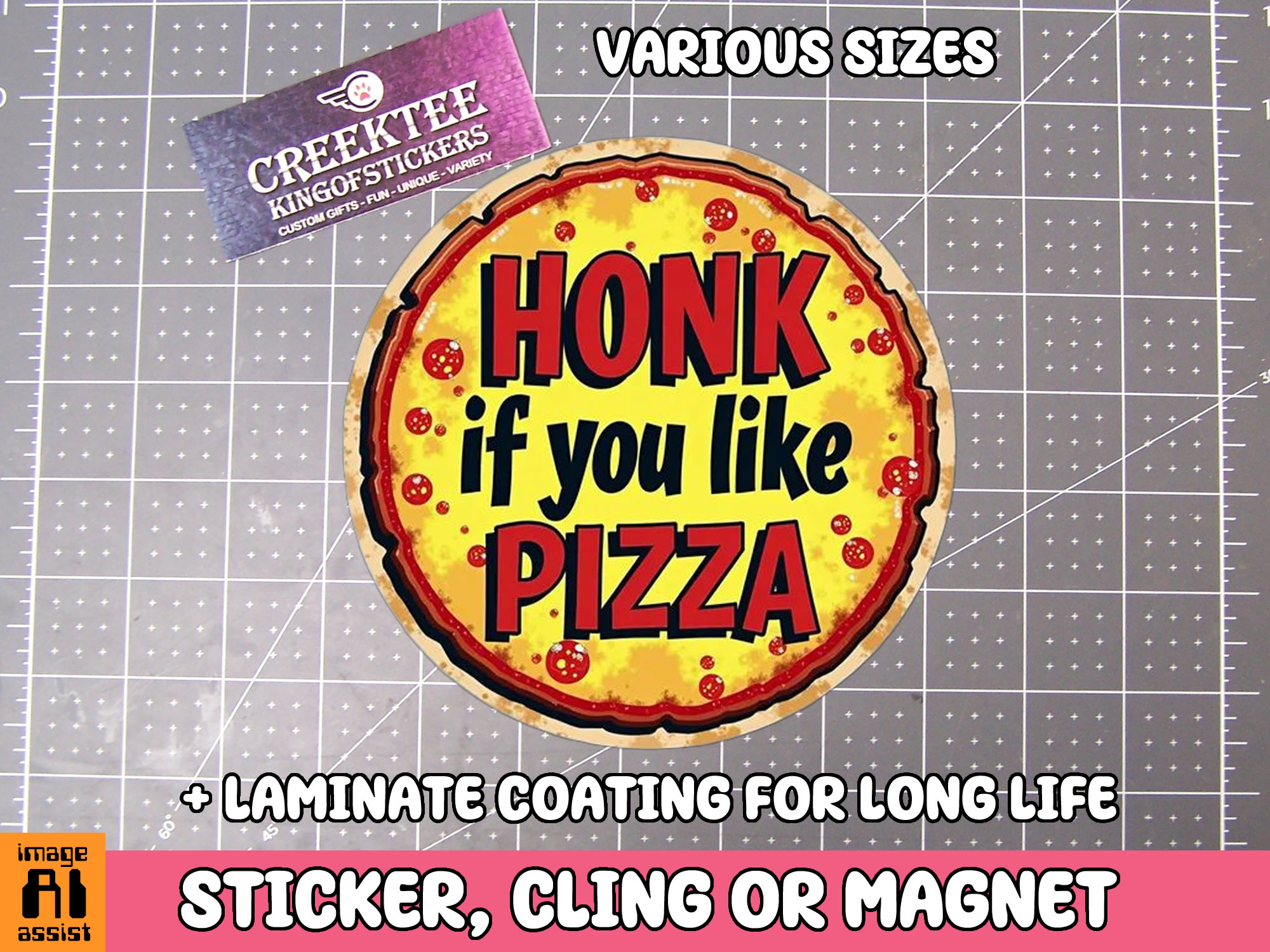 Honk if you like Pizza Die Cut Vinyl Sticker  Window Cling or Magnet with Laminate Coating in Various Sizes