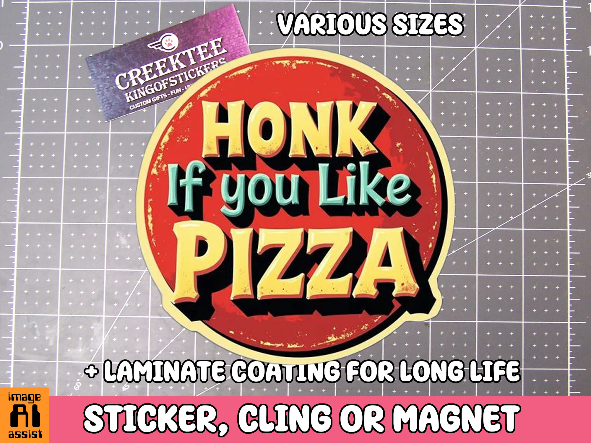 Honk if you like Pizza Die Cut Vinyl Sticker  Window Cling or Magnet with Laminate Coating in Various Sizes