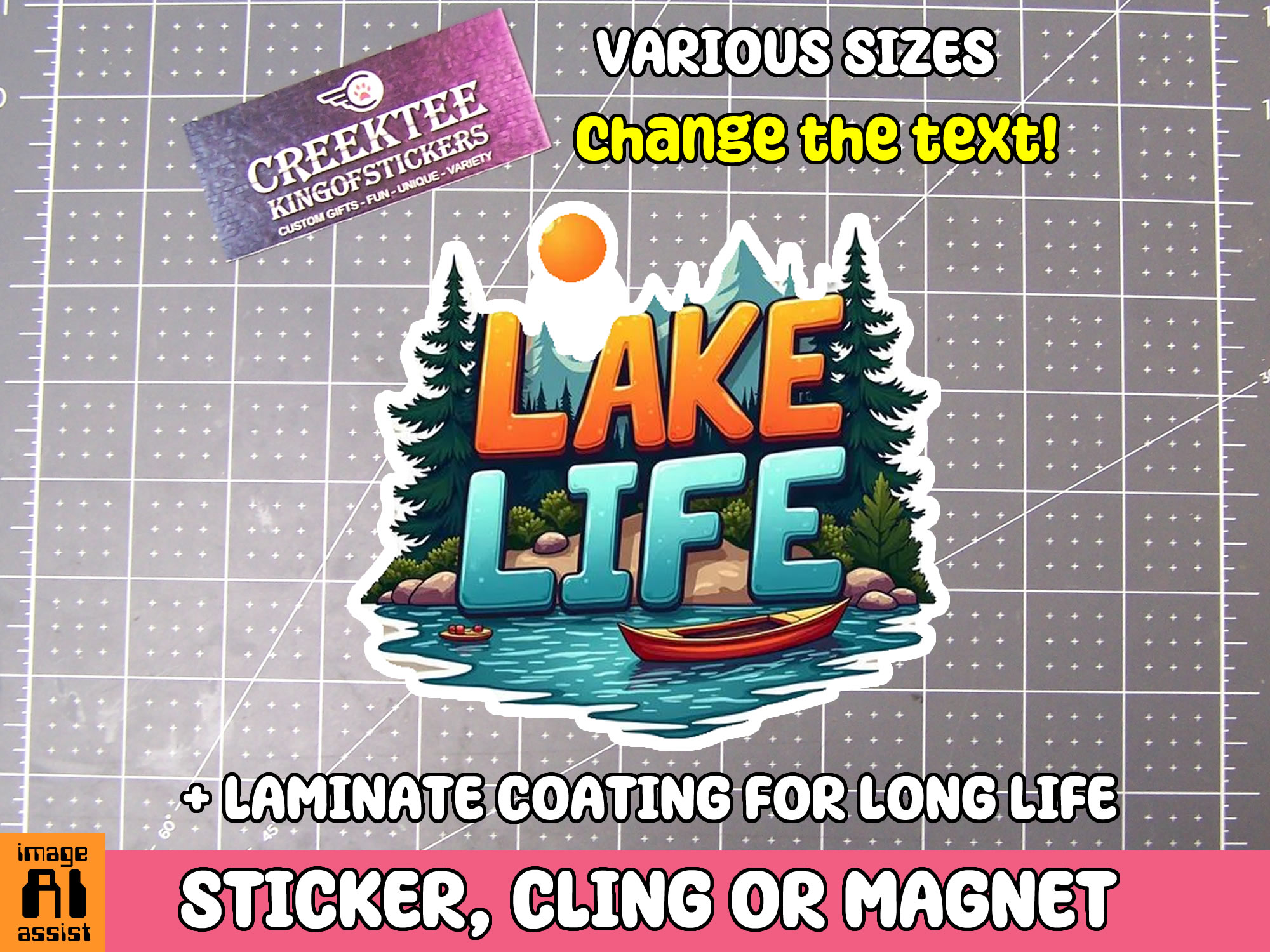 Lake Life Die Cut Vinyl Sticker  Window Cling or Magnet with Laminate Coating in Various Sizes