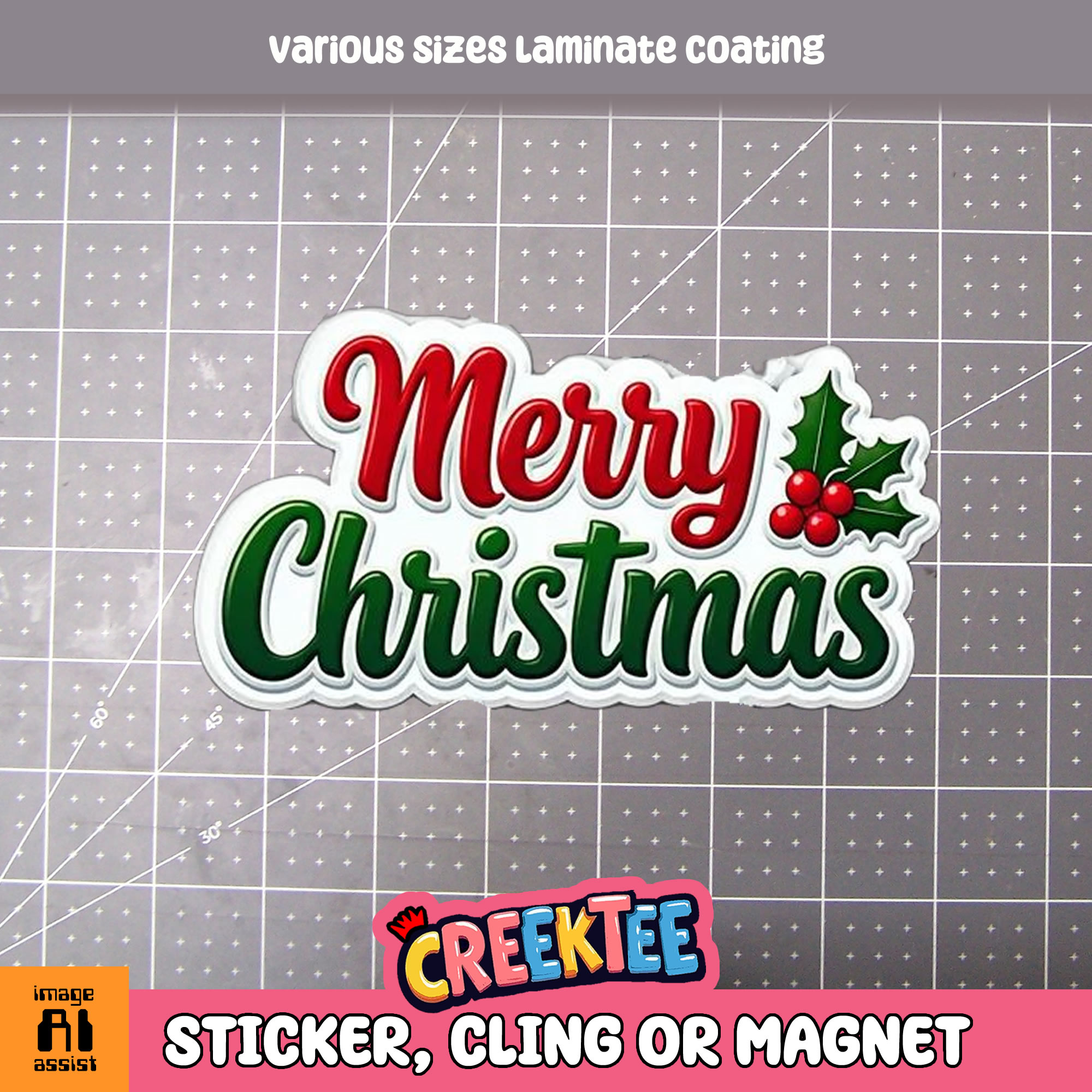 Merry Christmas Die Cut Vinyl Sticker  Window Cling or Magnet with Laminate Coating in Various Sizes