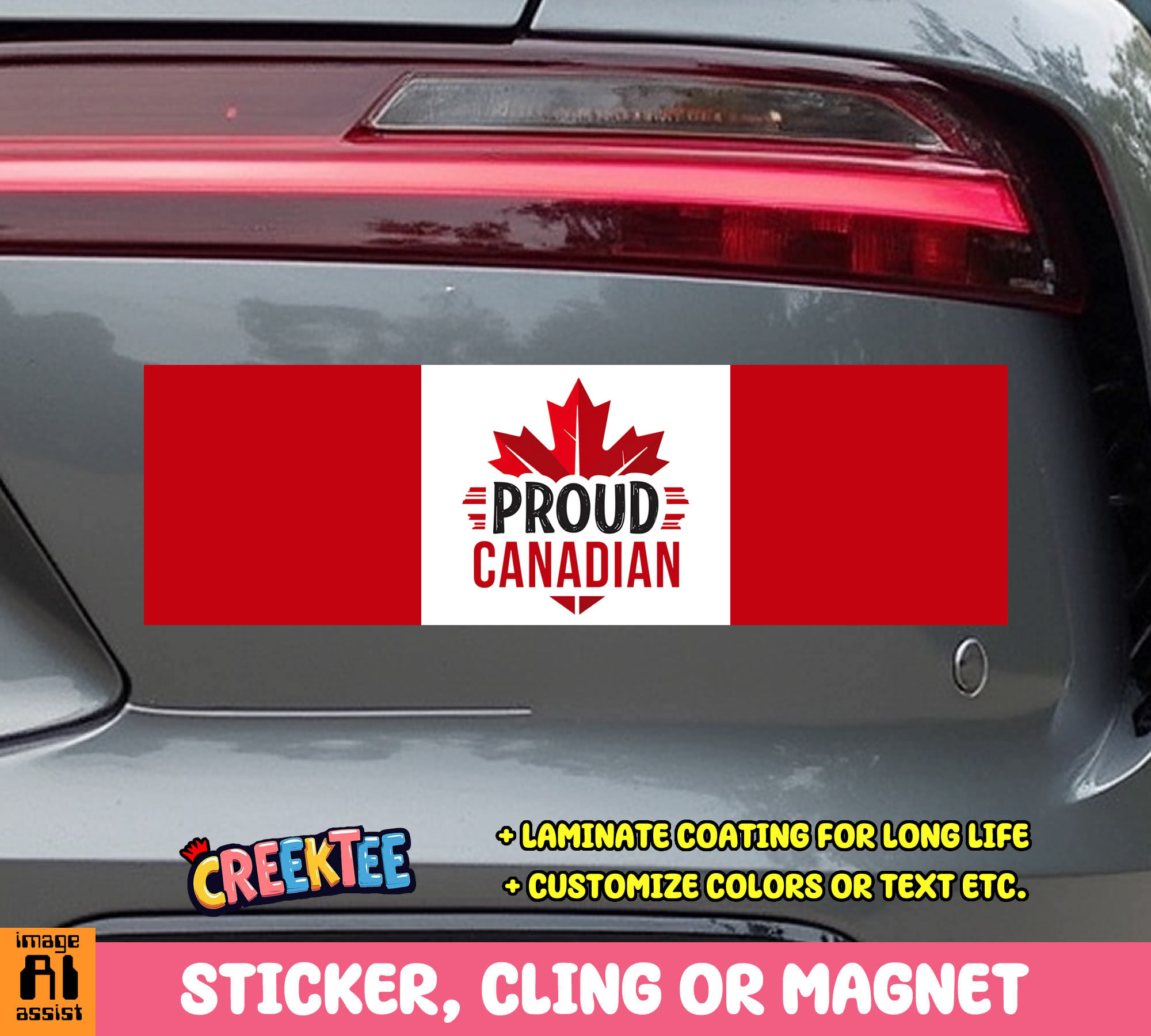 Proud Canadian Vinyl Bumper Sticker  Window Cling or Bumper Sticker Magnet in UV Laminate Coating