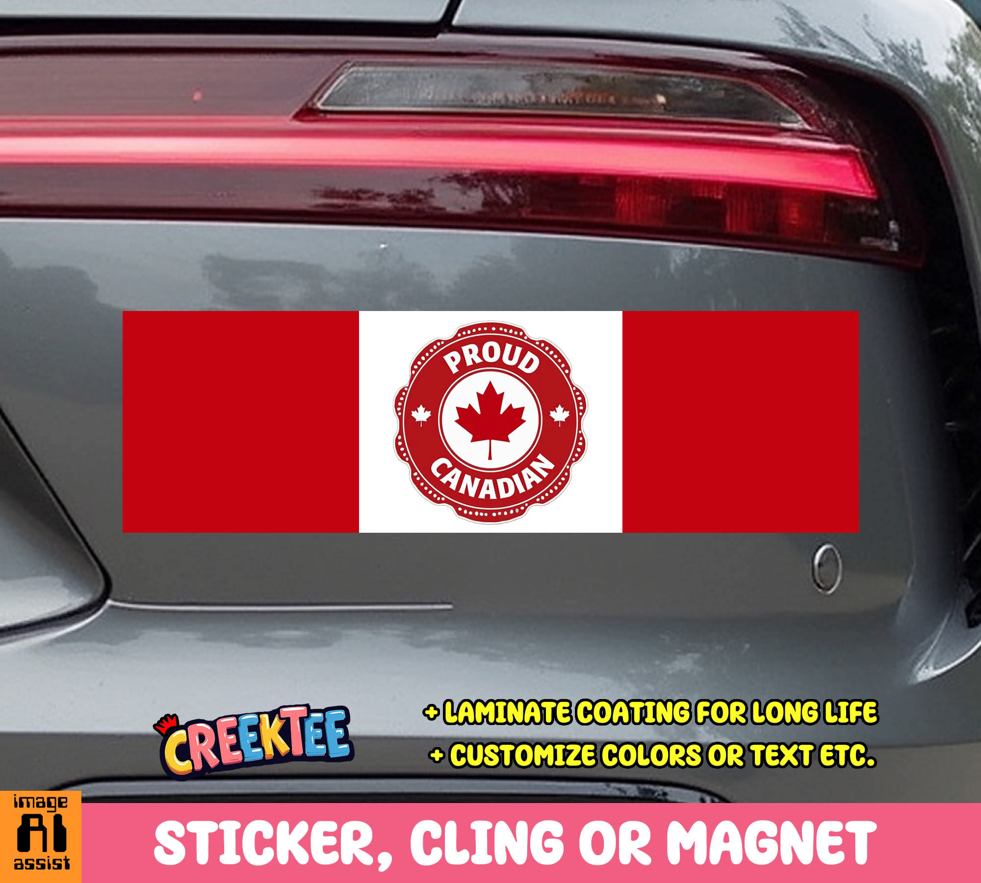 Proud Canadian Vinyl Bumper Sticker  Window Cling or Bumper Sticker Magnet in UV Laminate Coating