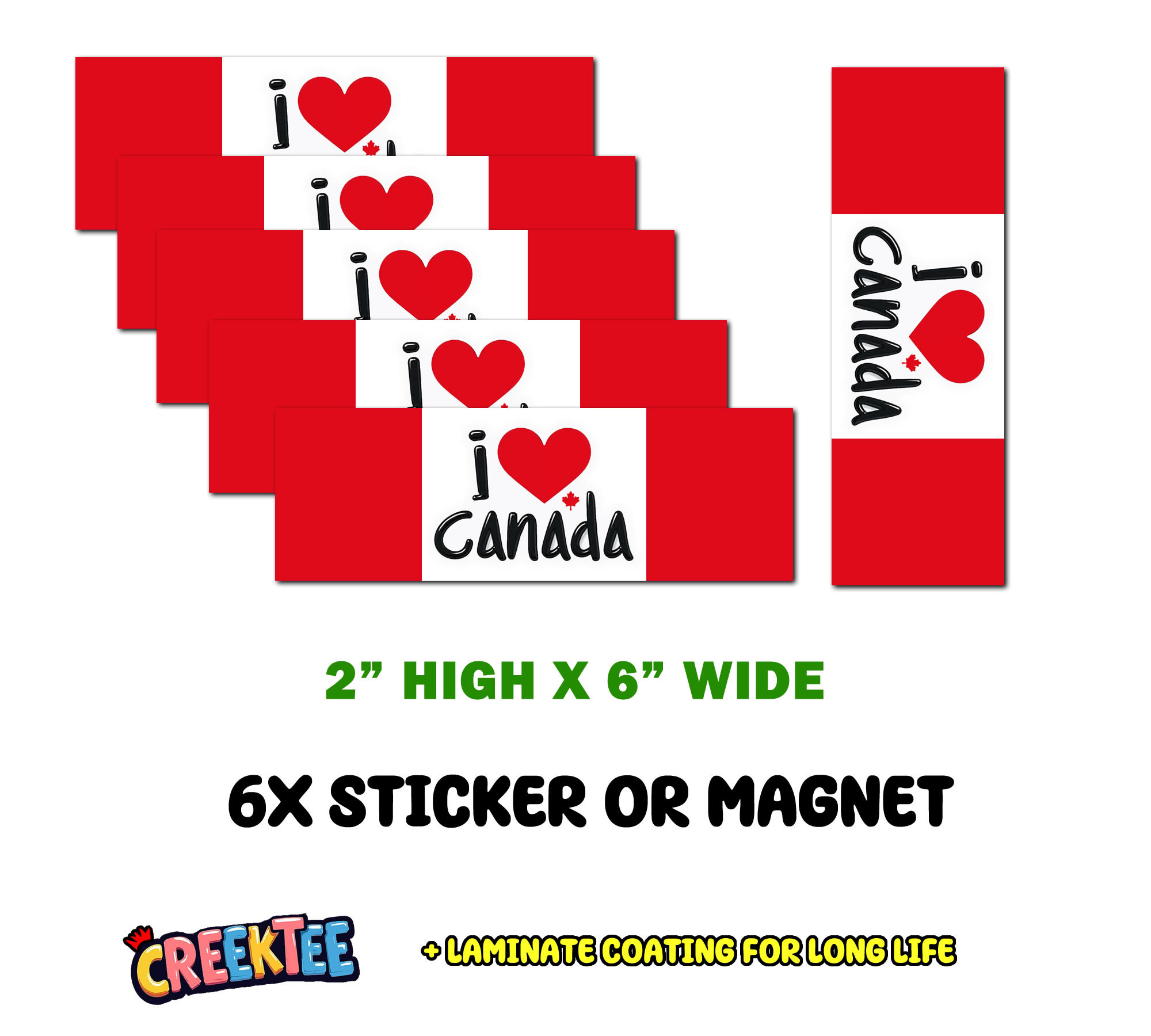I heart Canada Custom Vinyl Bumper Sticker  Cling or Magnet With Laminate Coating  Various Sizes