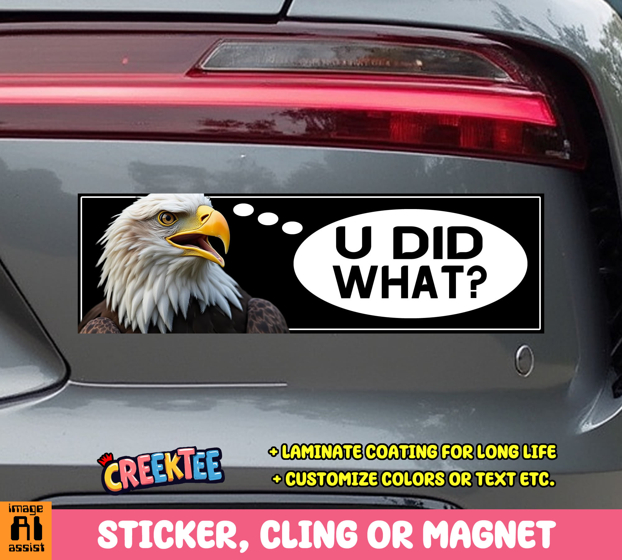 Eagle - You Did What  Vinyl Bumper Sticker  Window Cling or Magnet in UV Laminate Coating and Various Sizes