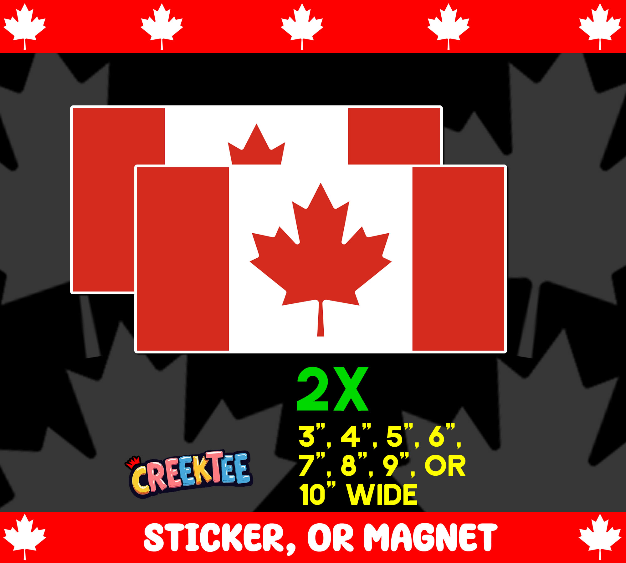 Canada Flag Vinyl Bumper Sticker  Window Cling or Magnet in UV Laminate Coating and Various Sizes