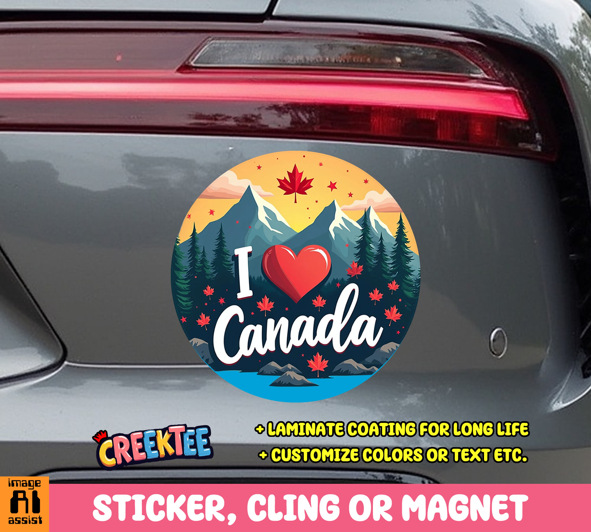 I Love Canada Vinyl Sticker  Window Cling or Magnet with Laminate Coating in Various Sizes