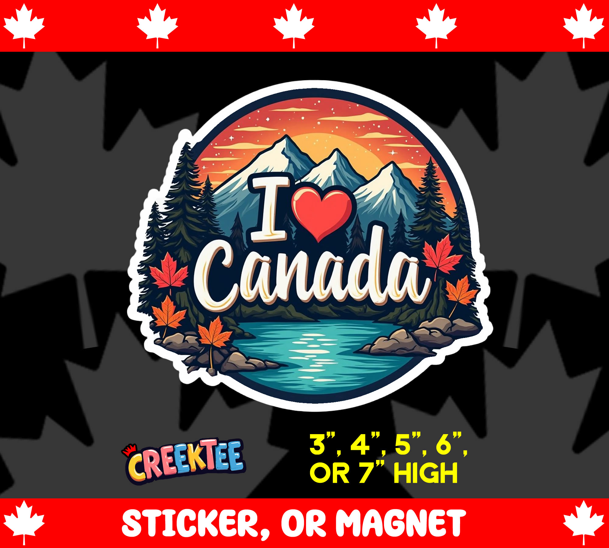 I Love Canada Die Cut Vinyl Sticker  Window Cling or Magnet with Laminate Coating in Various Sizes