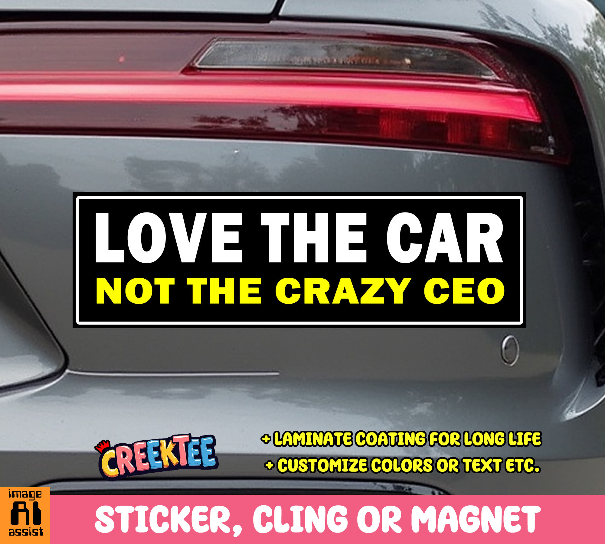 Love the Car Not the Crazy CEO Vinyl Bumper Sticker  Window Cling or Magnet in UV Laminate Coating and Various Sizes