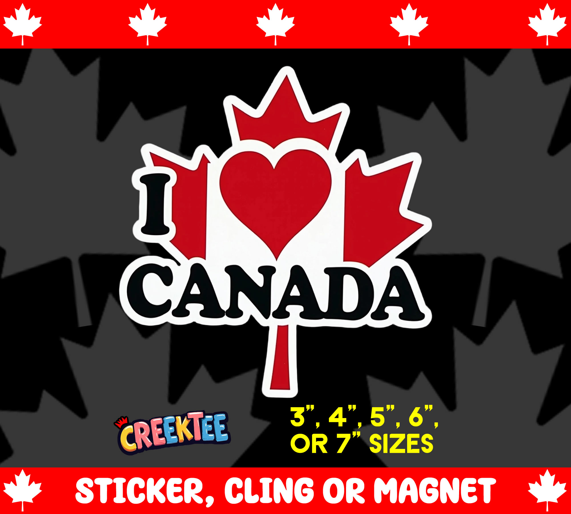 I Love Canada Die Cut Vinyl Sticker  Window Cling or Magnet with Laminate Coating in Various Sizes