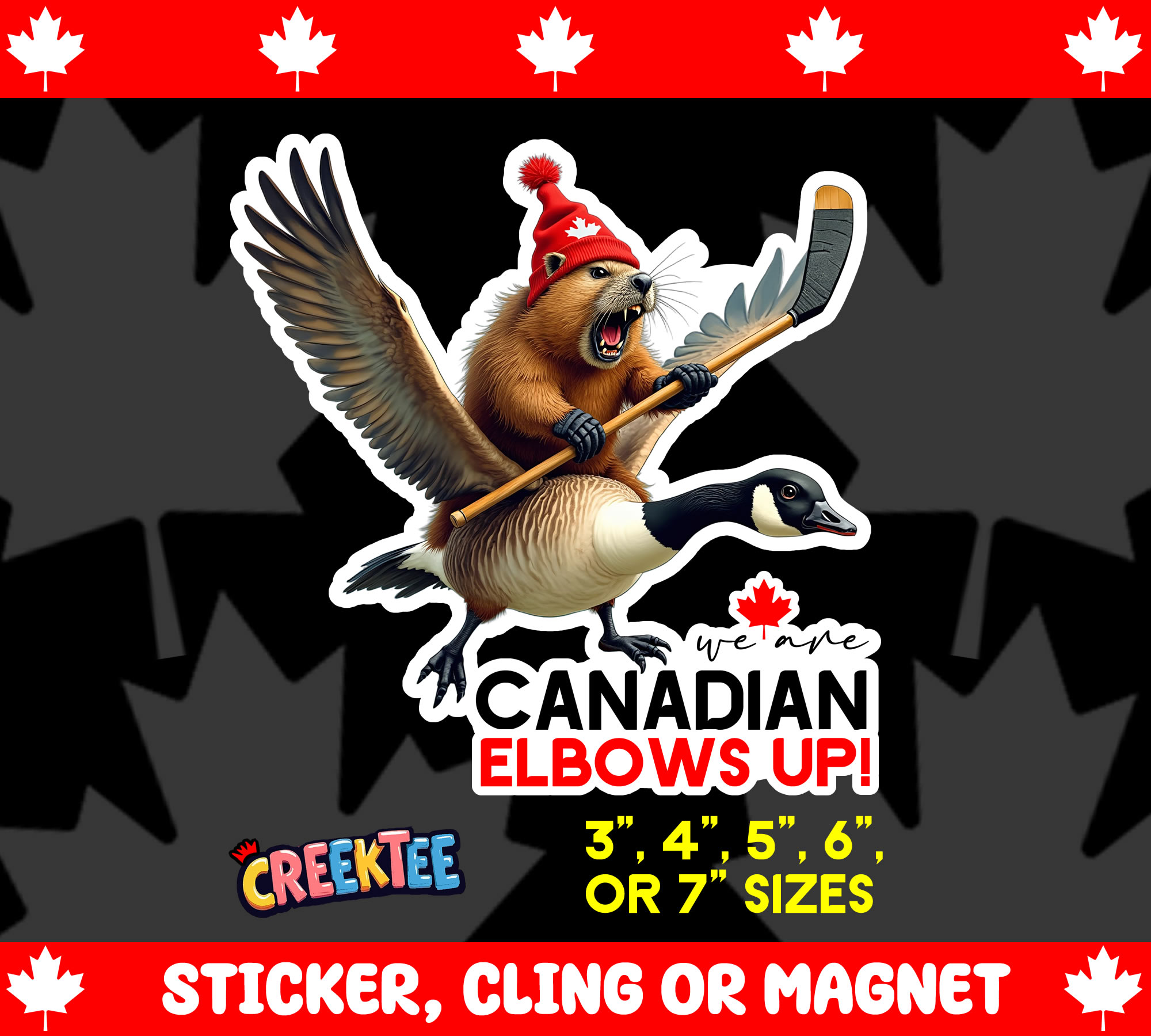 Canadian Elbows Up  Die Cut Vinyl Sticker  Window Cling or Magnet with Laminate Coating in Various Sizes