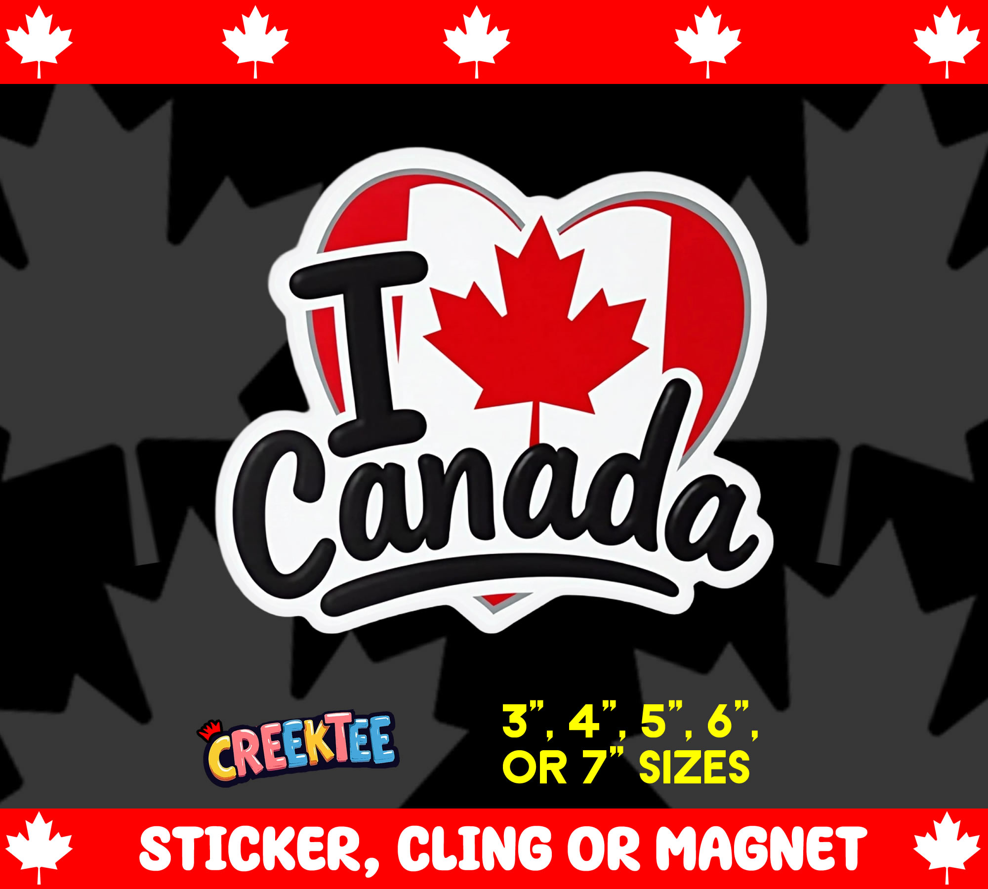 I Love Canada Die Cut Vinyl Sticker  Window Cling or Magnet with Laminate Coating in Various Sizes