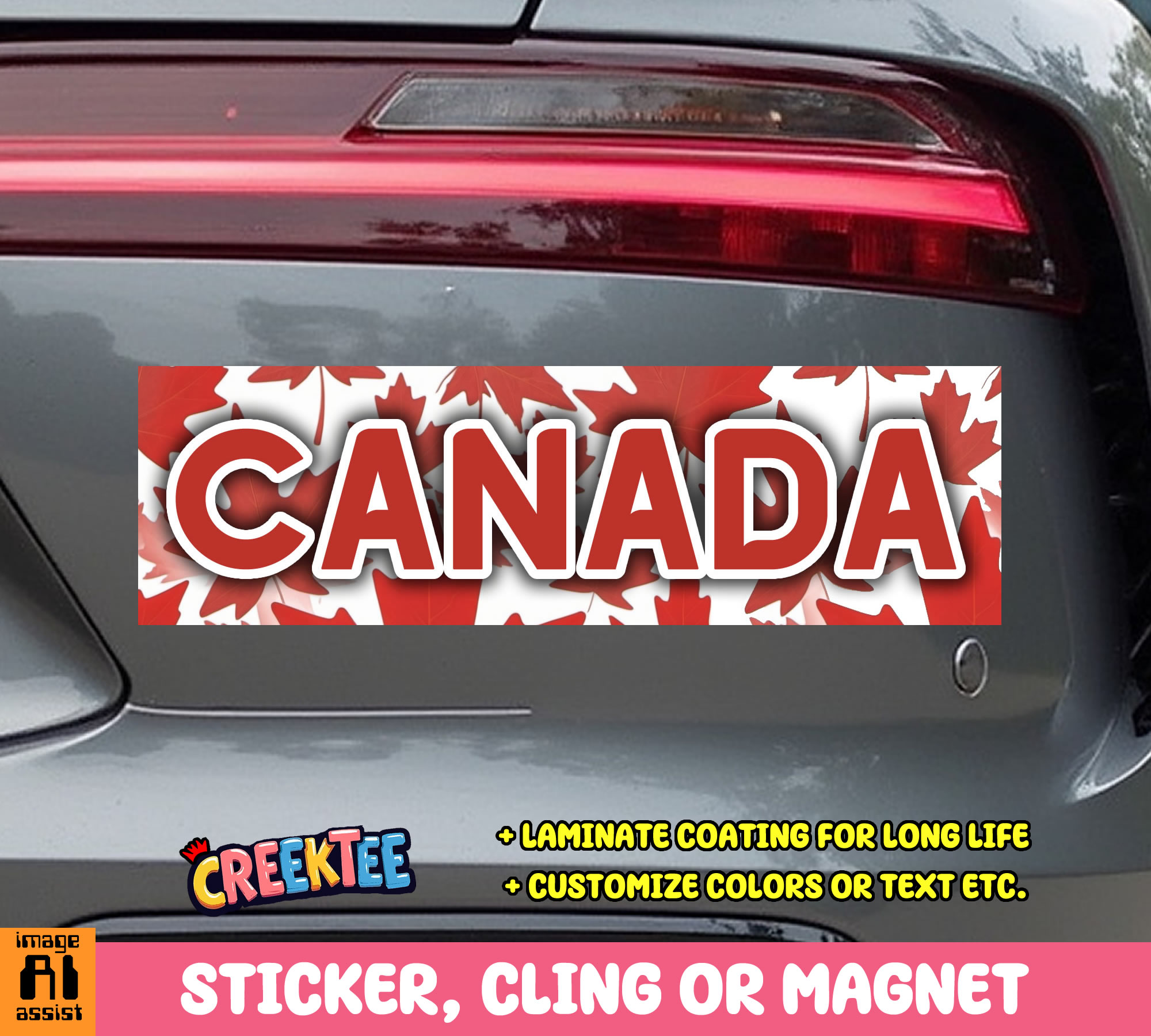 Canada Vinyl Bumper Sticker  Window Cling or Magnet in UV Laminate Coating and Various Sizes