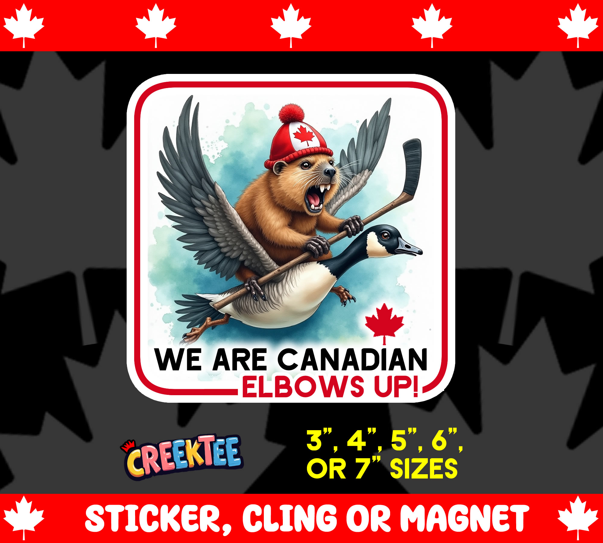We are Canadian  Elbows Up  Vinyl Sticker  Window Cling or Magnet with Laminate Coating in Various Sizes