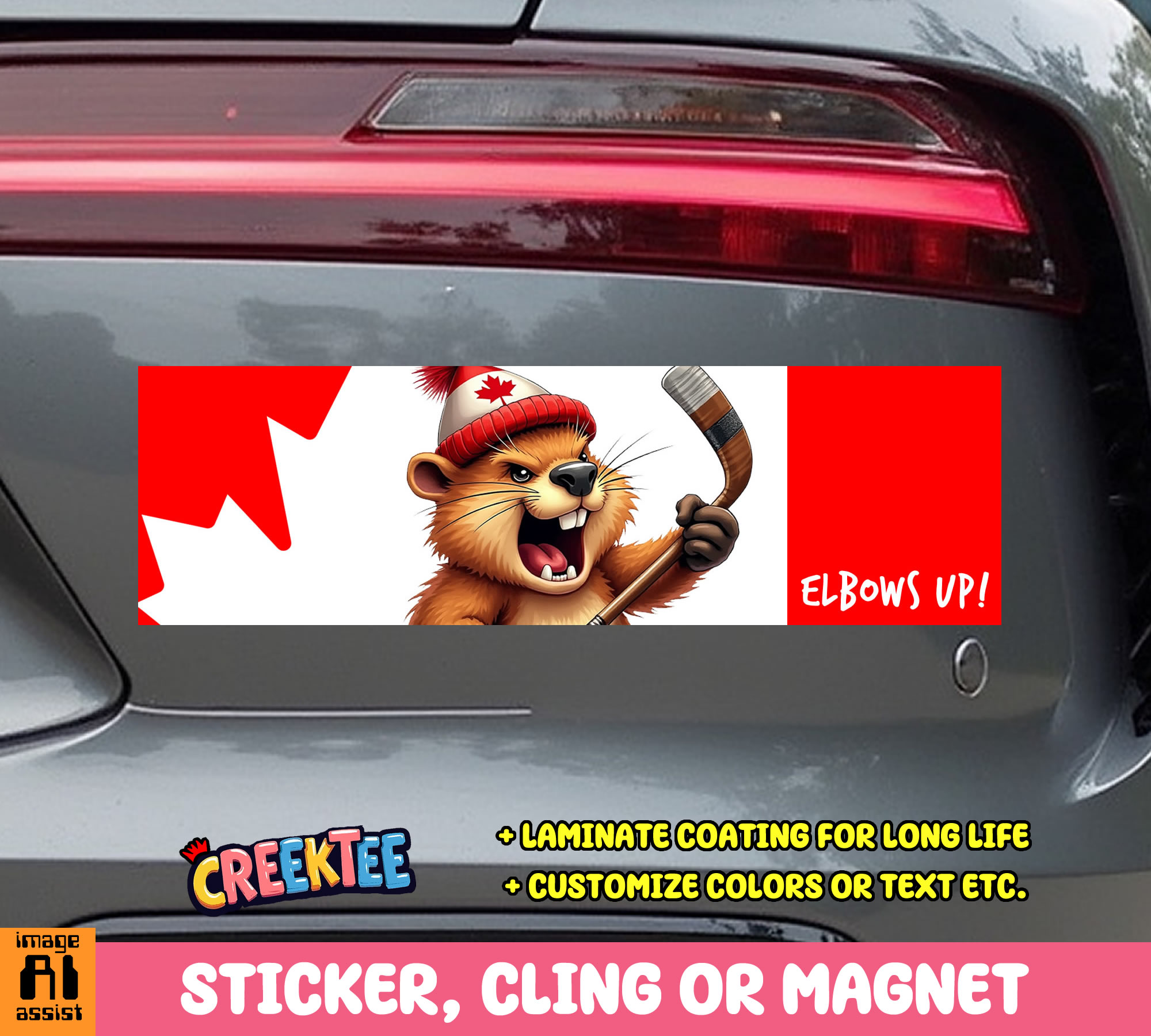 Elbows Up Canada Vinyl Bumper Sticker  Window Cling or Magnet in UV Laminate Coating and Various Sizes