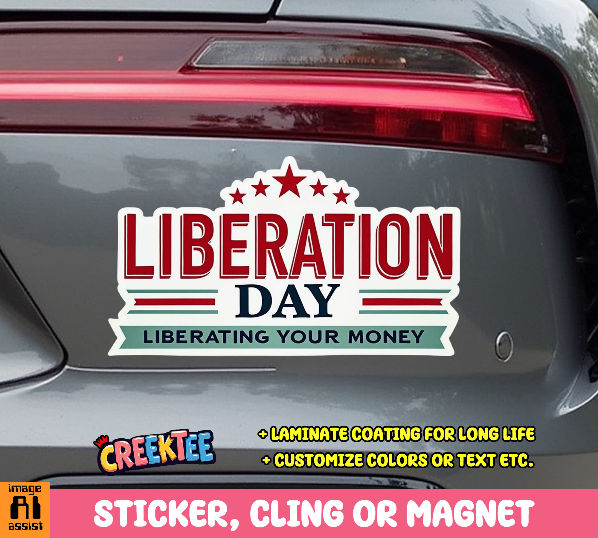 Liberation Day  Liberating your Money Die Cut Vinyl Sticker  Window Cling or Magnet with Laminate Coating in Various Sizes
