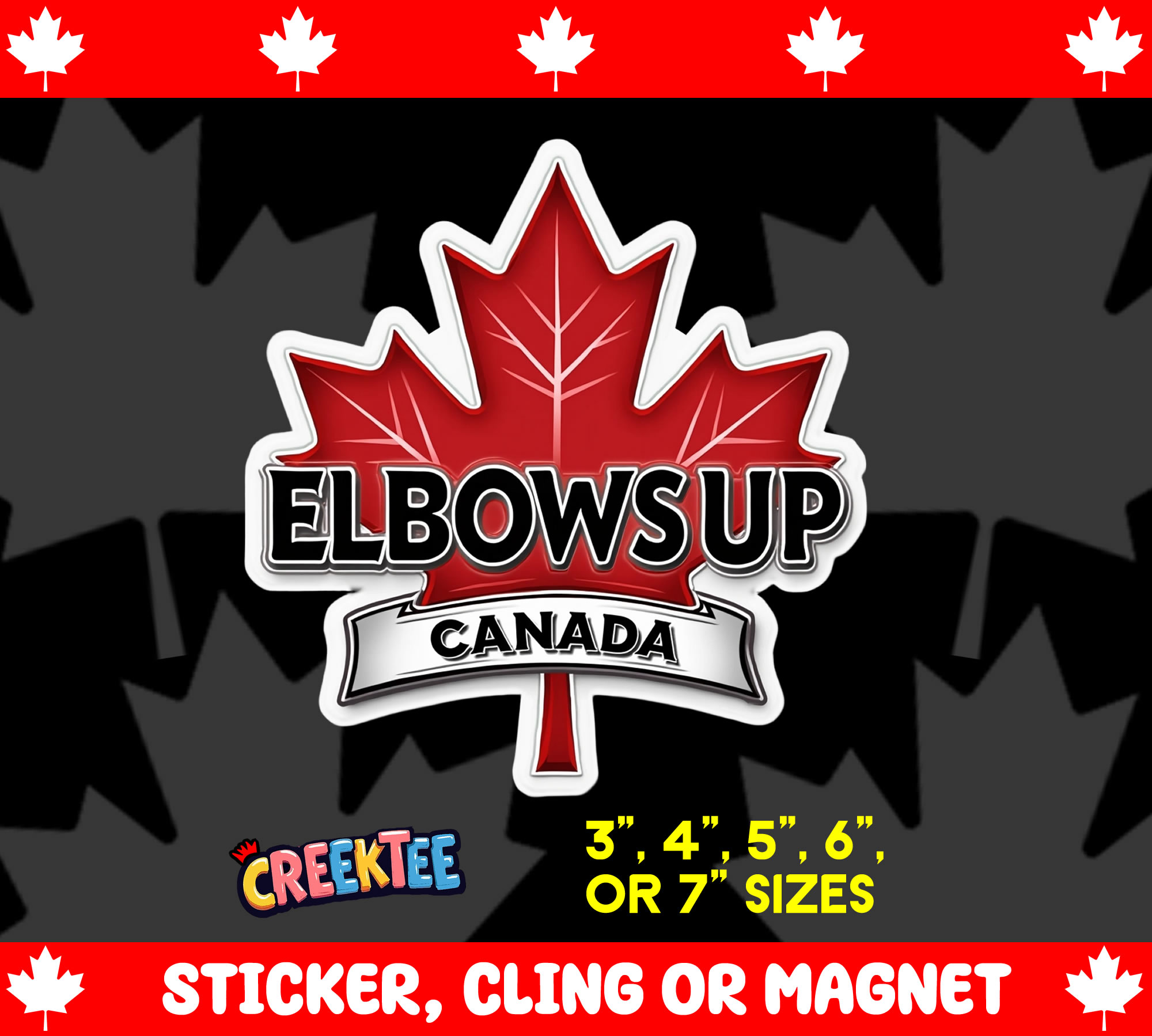 Elbows Up Canada Die Cut Vinyl Sticker  Window Cling or Magnet with Laminate Coating in Various Sizes