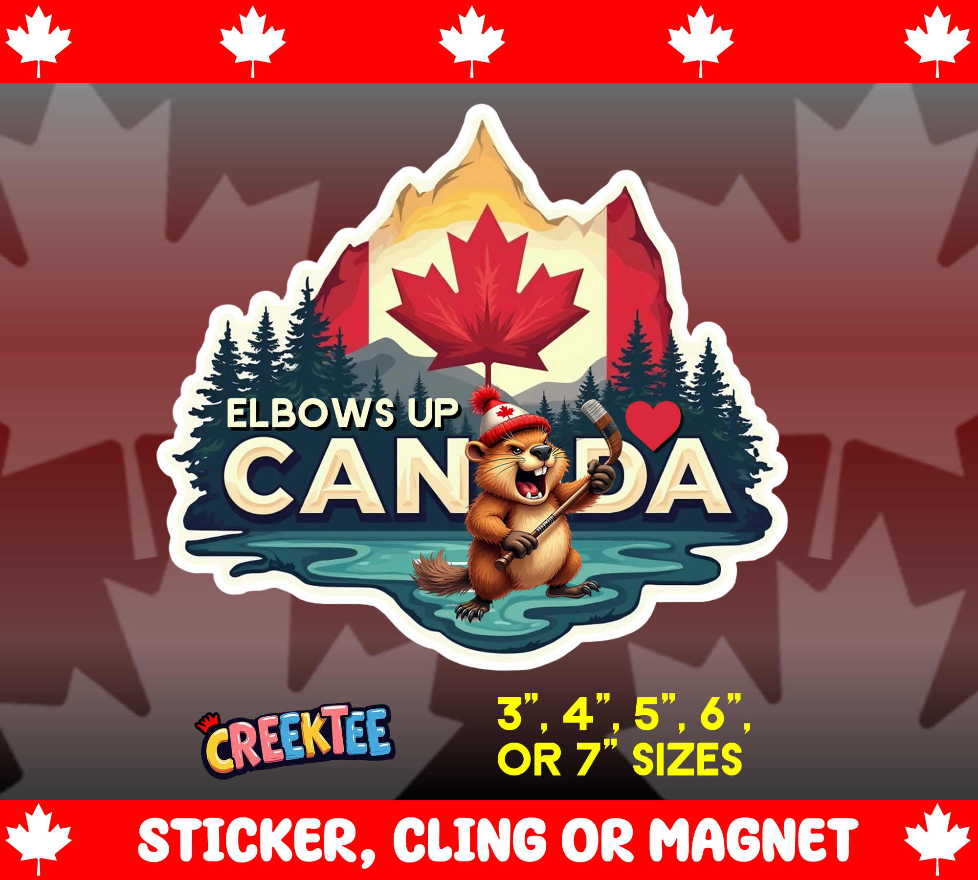 Elbows Up Canada Die Cut Vinyl Sticker  Window Cling or Magnet with Laminate Coating in Various Sizes