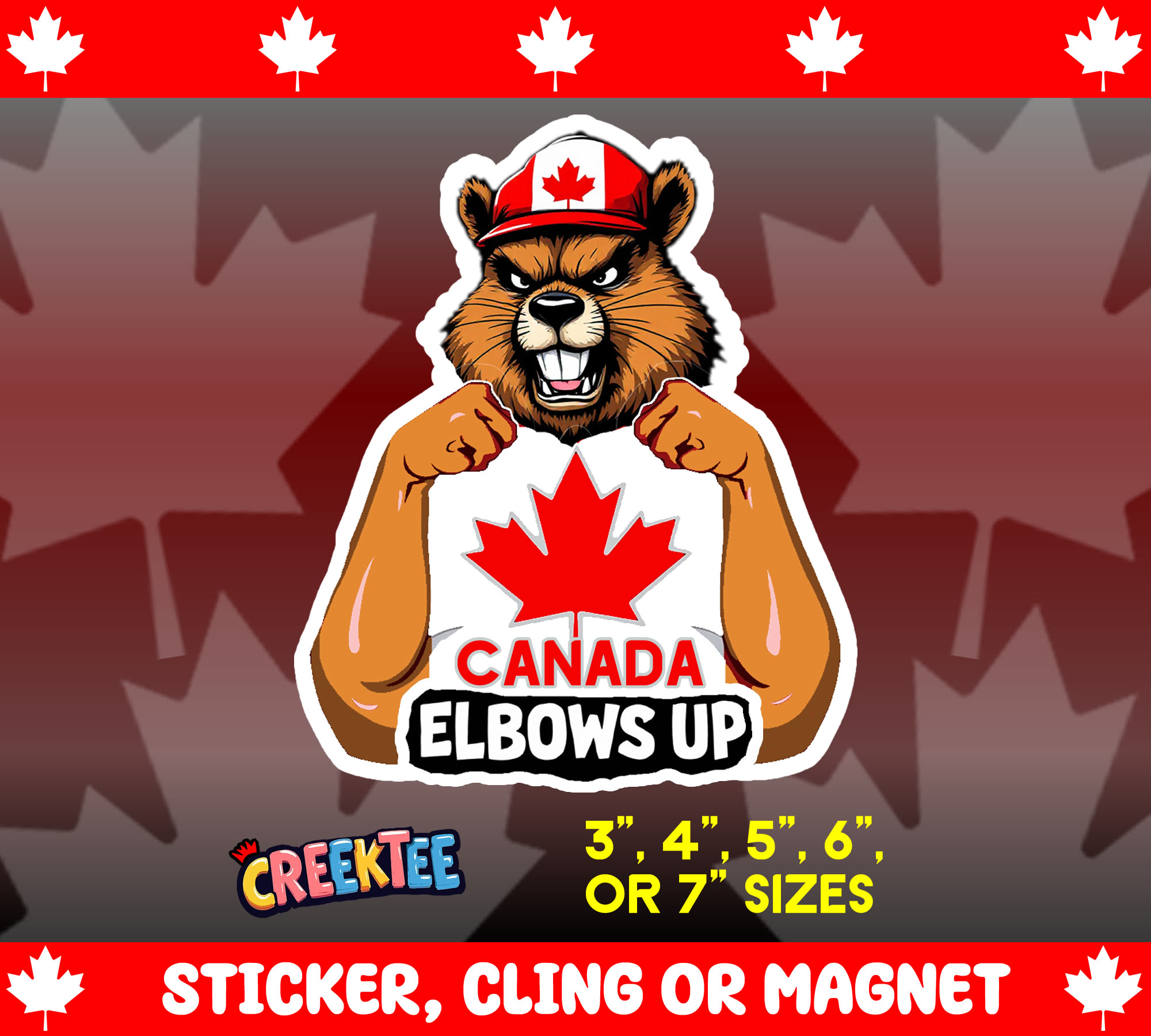 Elbows Up Canada Die Cut Vinyl Sticker  Window Cling or Magnet with Laminate Coating in Various Sizes