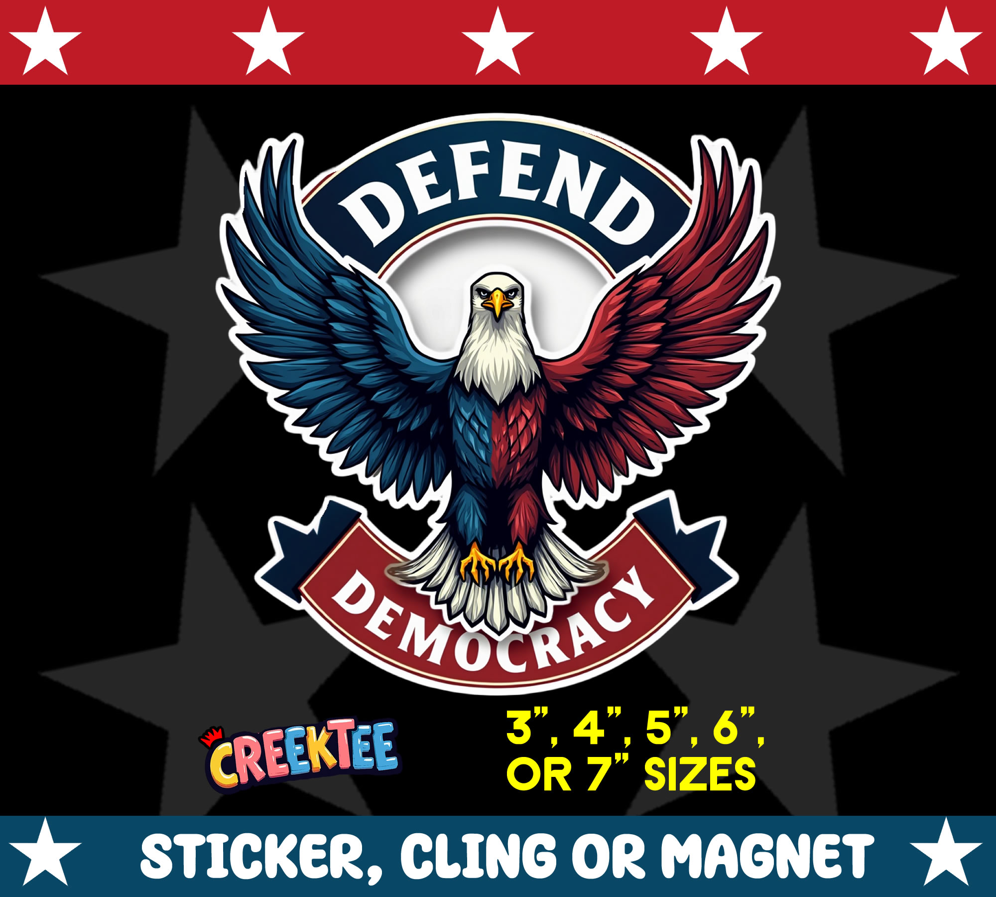 Defend Democracy Die Cut Vinyl Sticker  Window Cling or Magnet with Laminate Coating in Various Sizes