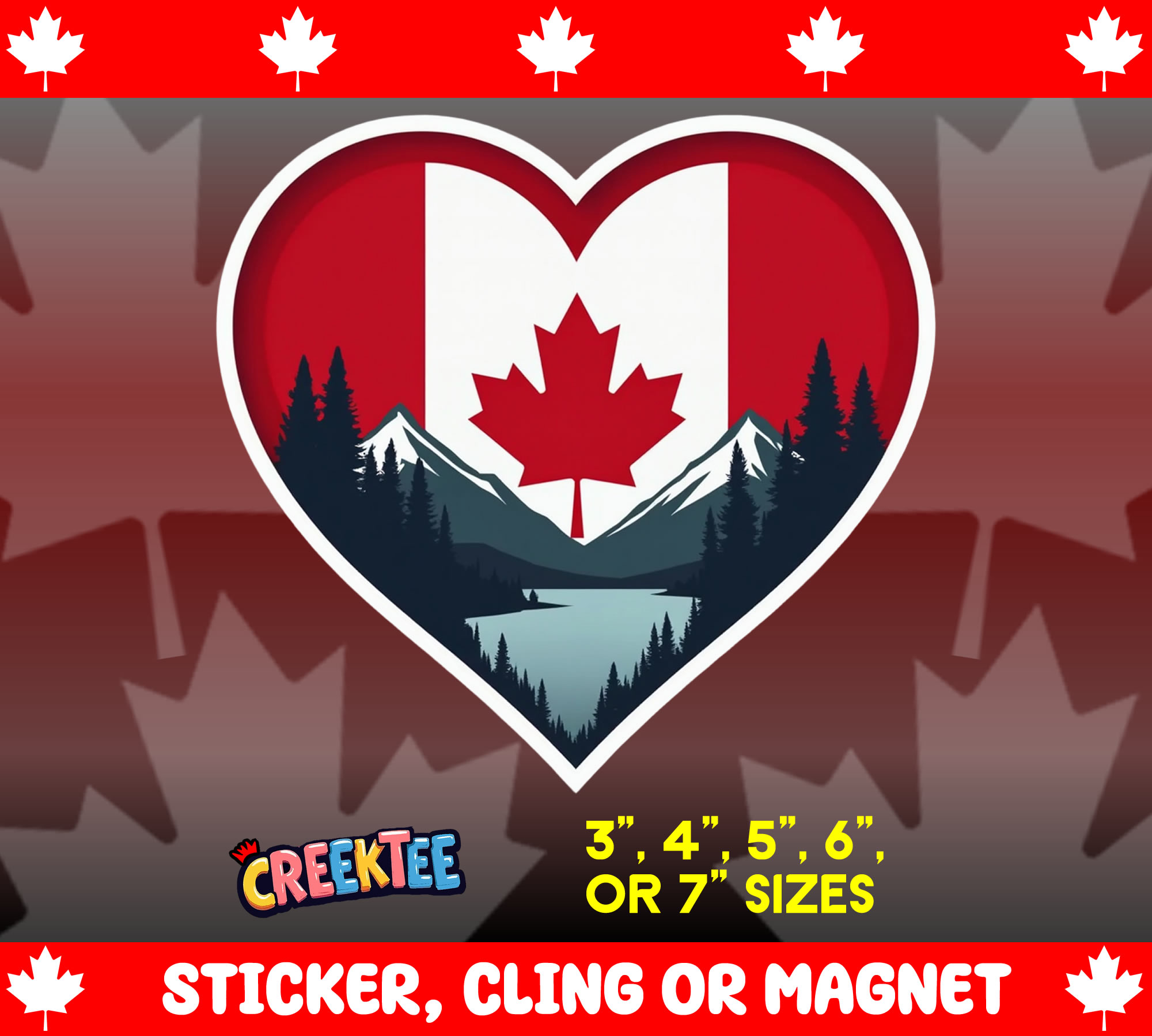 Canada Heart Die Cut Vinyl Sticker  Window Cling or Magnet with Laminate Coating in Various Sizes