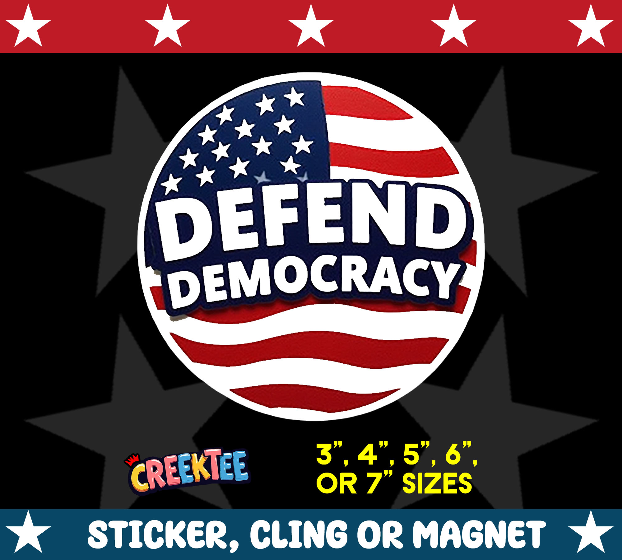 Defend Democracy Sticker  Window Cling or Magnet with Laminate Coating in Various Sizes