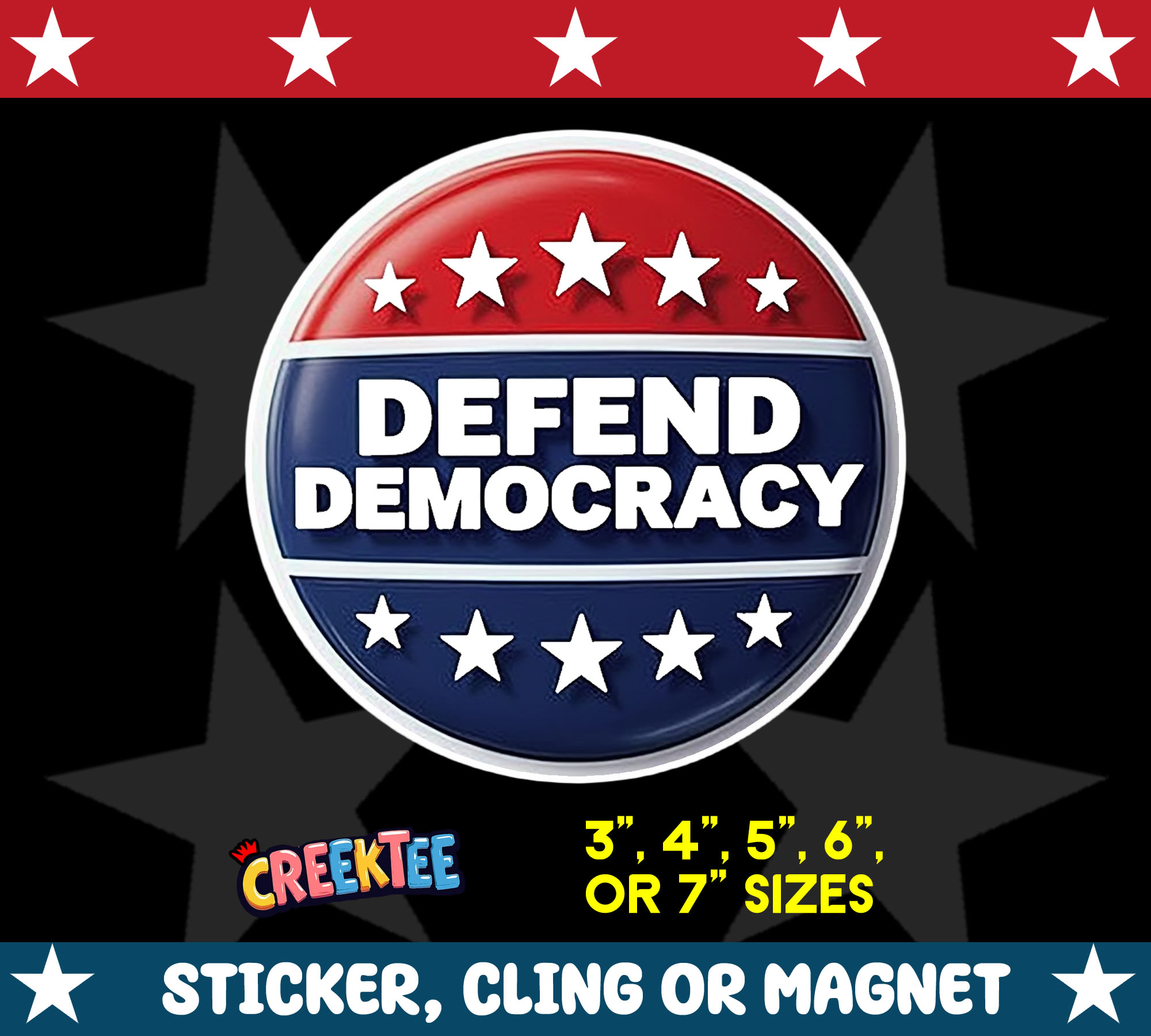 Defend Democracy Sticker  Window Cling or Magnet with Laminate Coating in Various Sizes