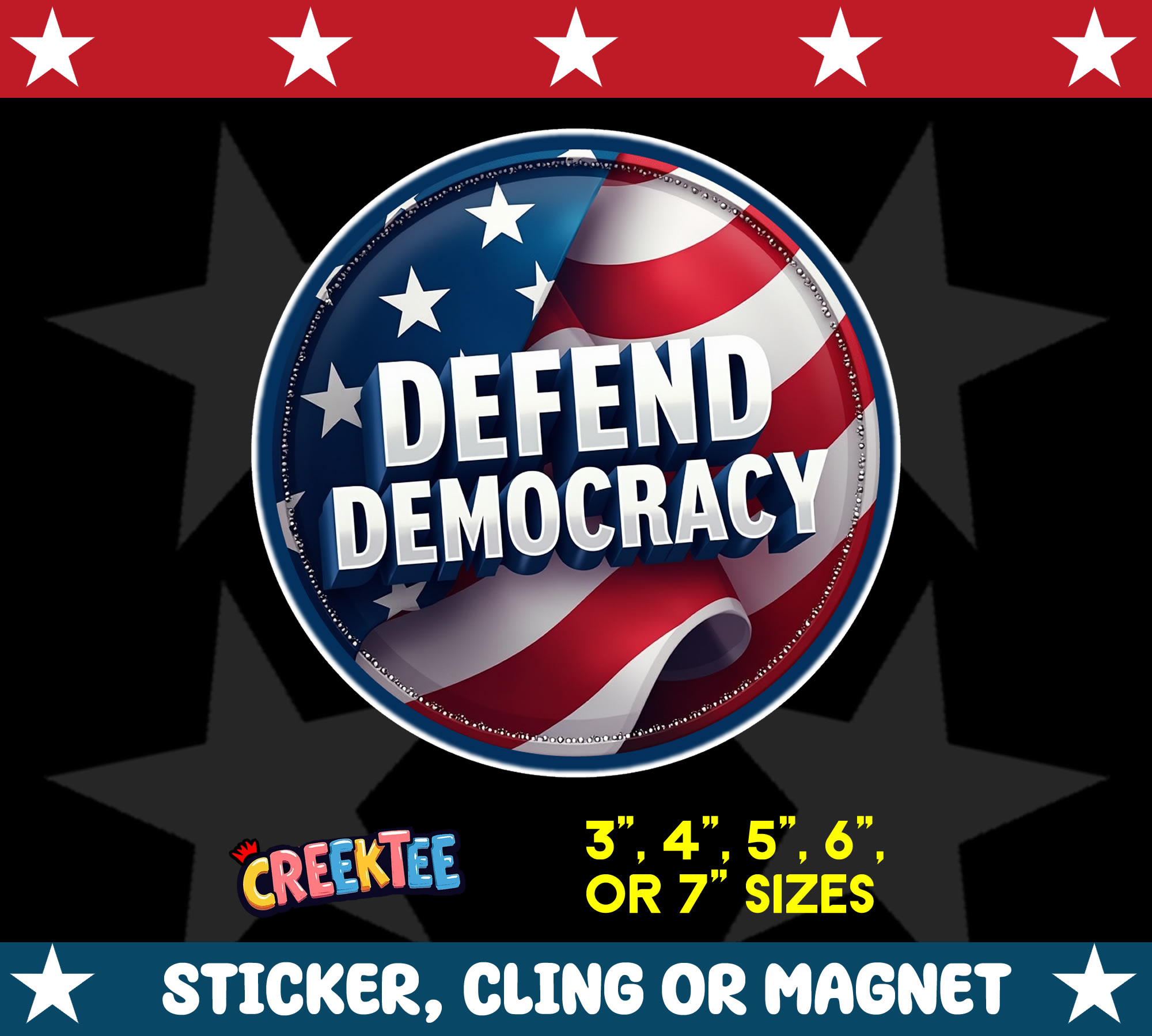 Defend Democracy Sticker  Window Cling or Magnet with Laminate Coating in Various Sizes