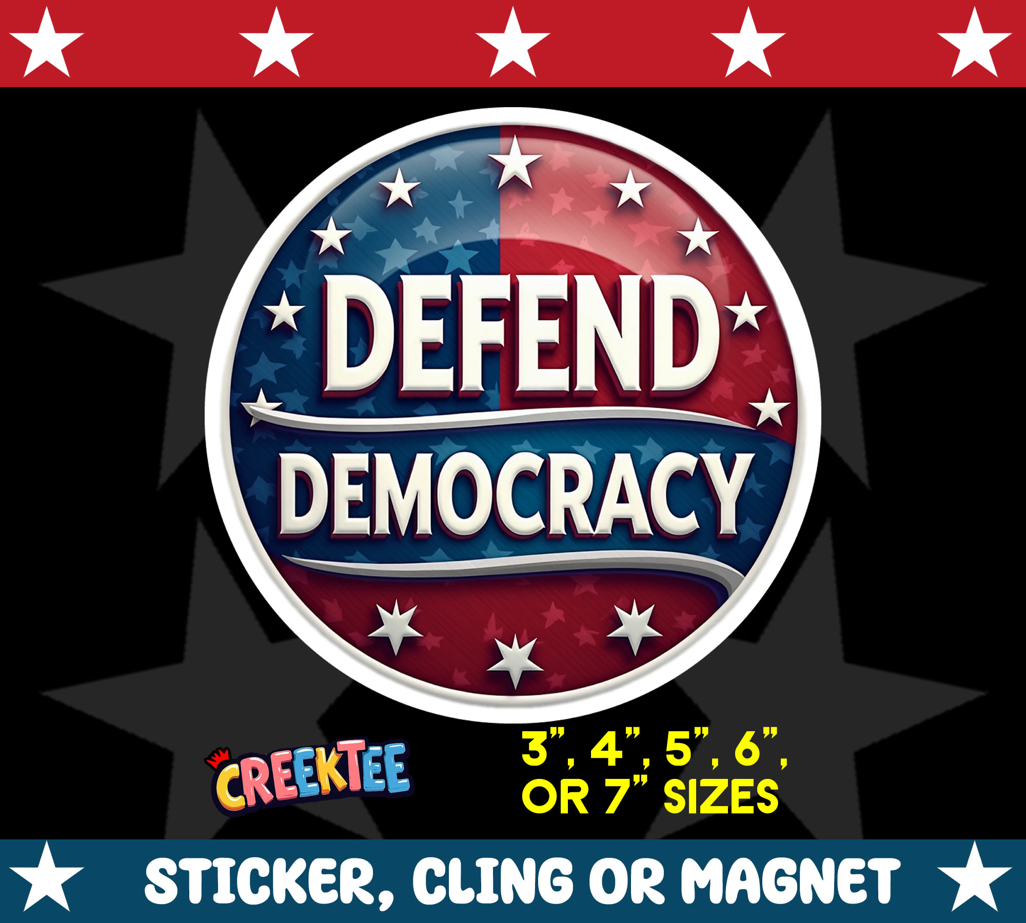 Defend Democracy Sticker  Window Cling or Magnet with Laminate Coating in Various Sizes