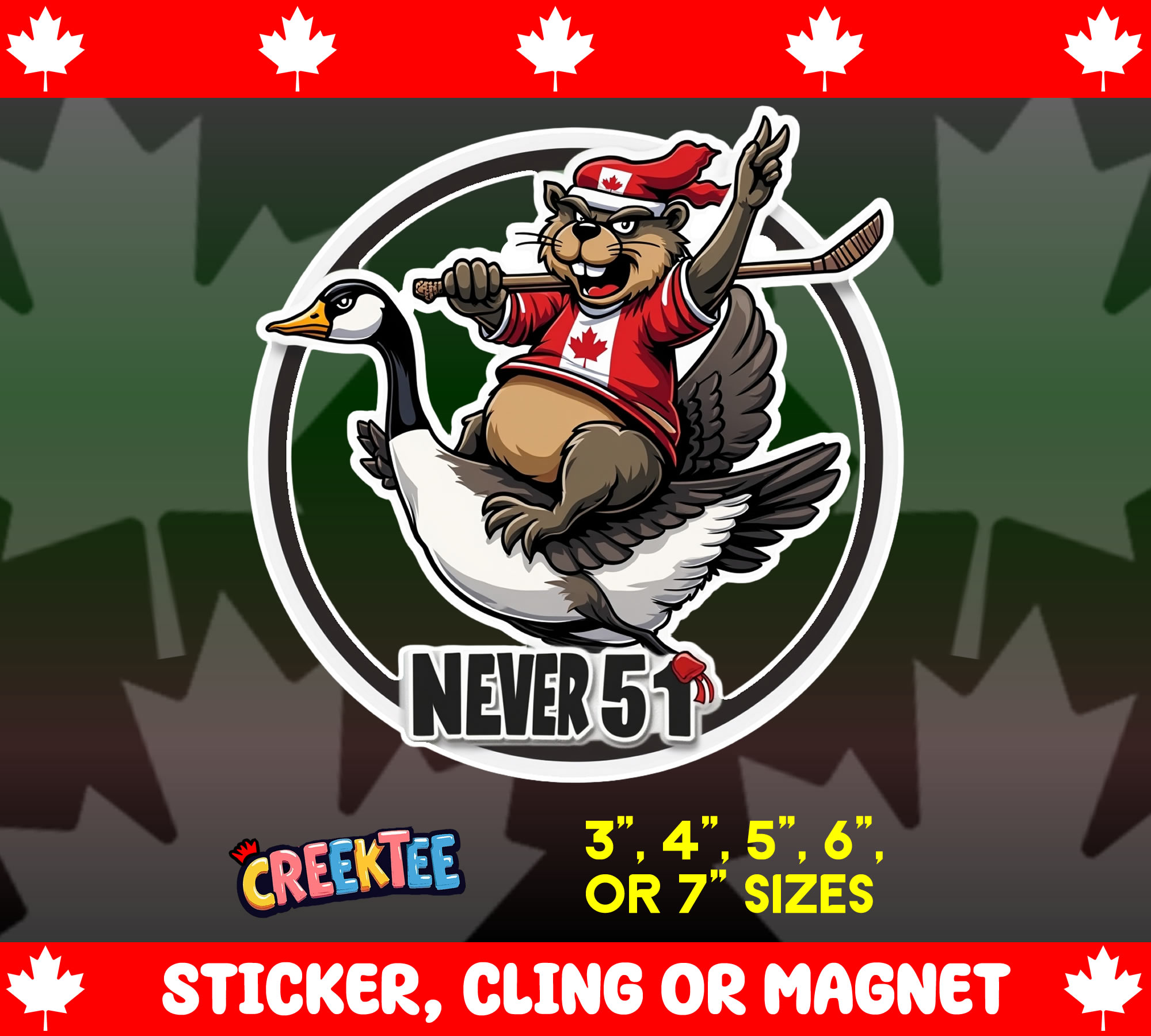 Canada Never 51 Sticker  Window Cling or Magnet with Laminate Coating in Various Sizes