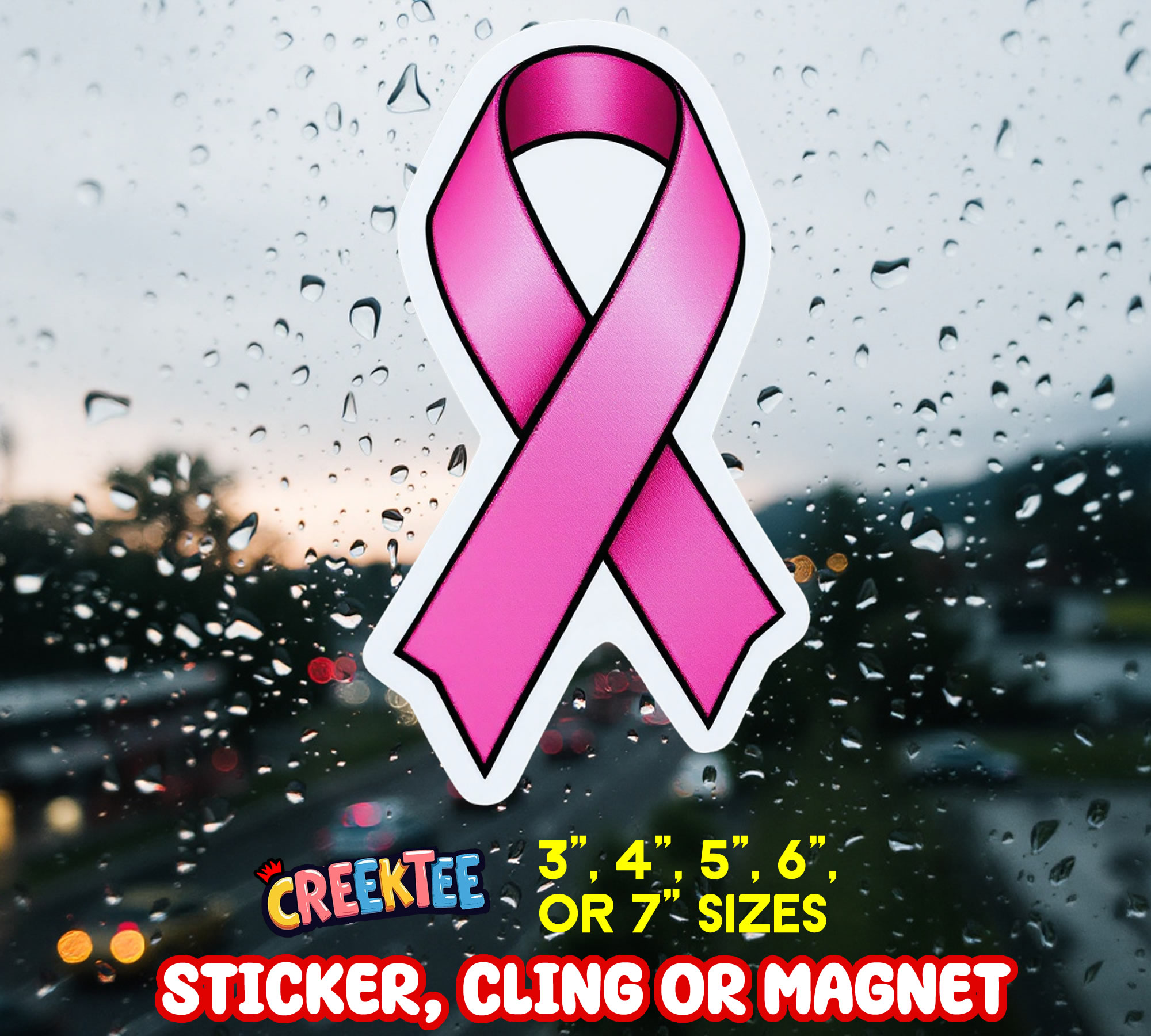 Cancer Ribbon Die Cut Vinyl Sticker  Window Cling or Magnet with Laminate Coating in Various Sizes