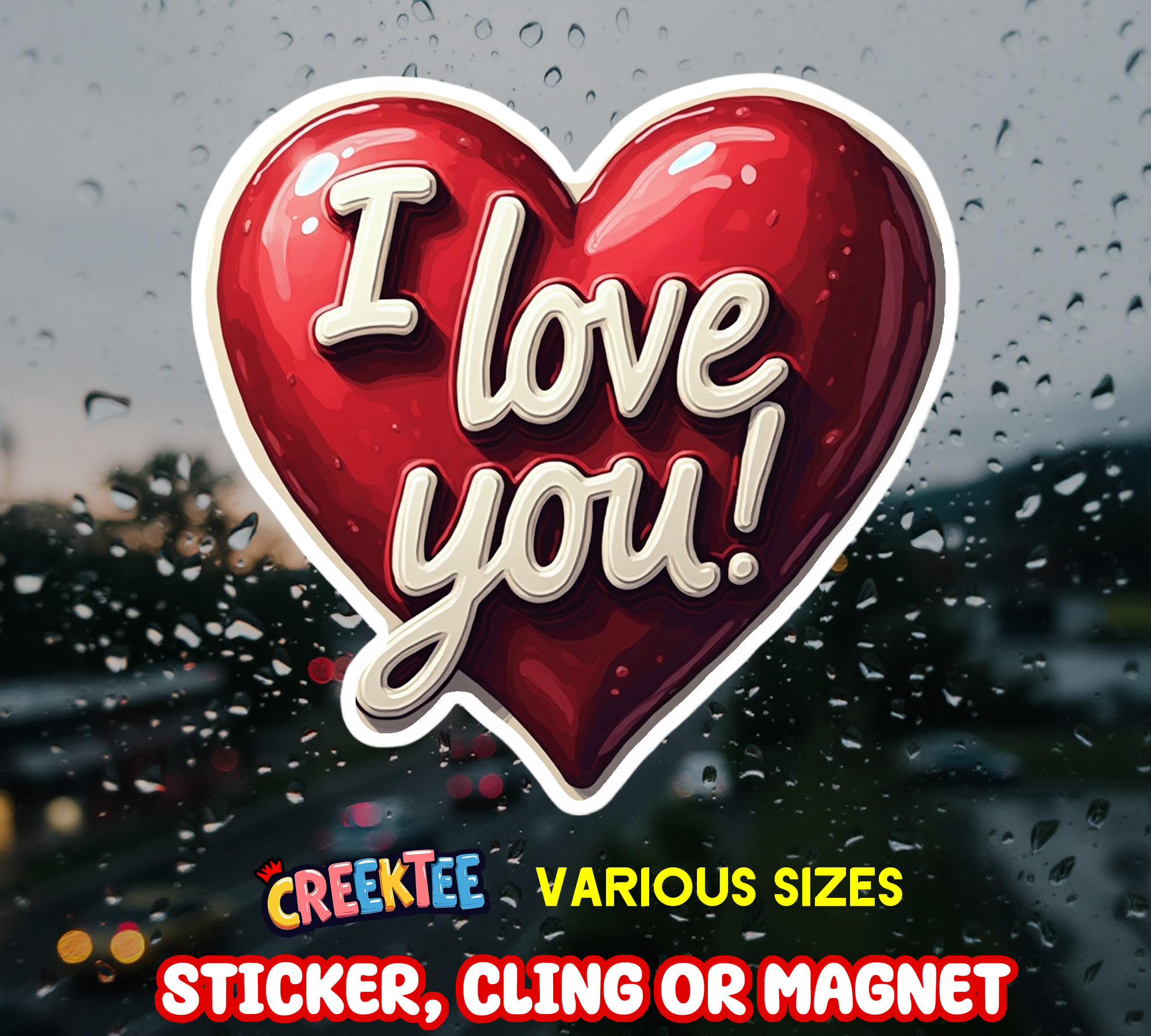 I Love You Die Cut Vinyl Sticker  Window Cling or Magnet with Laminate Coating in Various Sizes