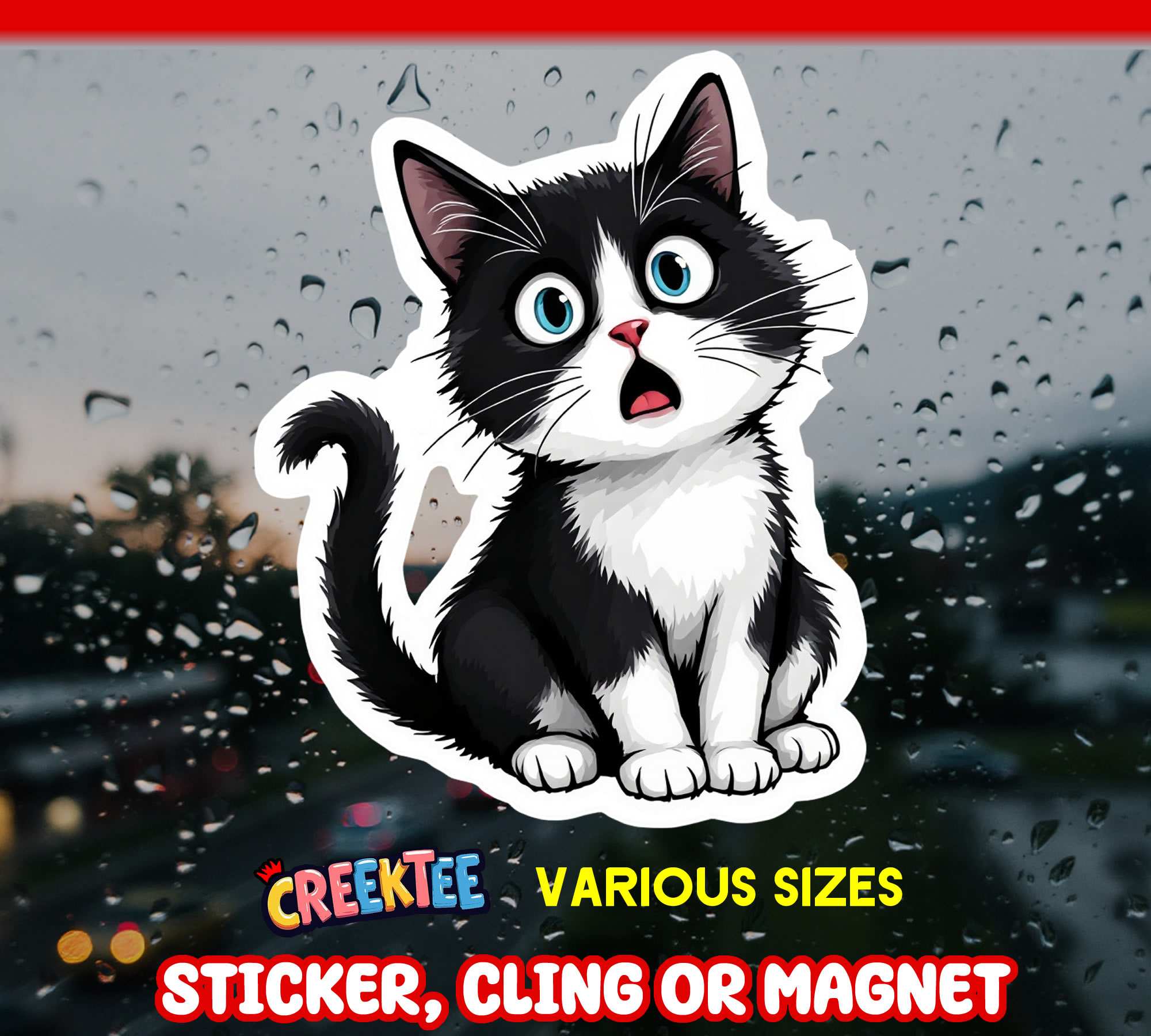 Black and White Cat Die Cut Vinyl Sticker  Window Cling or Magnet with Laminate Coating in Various Sizes