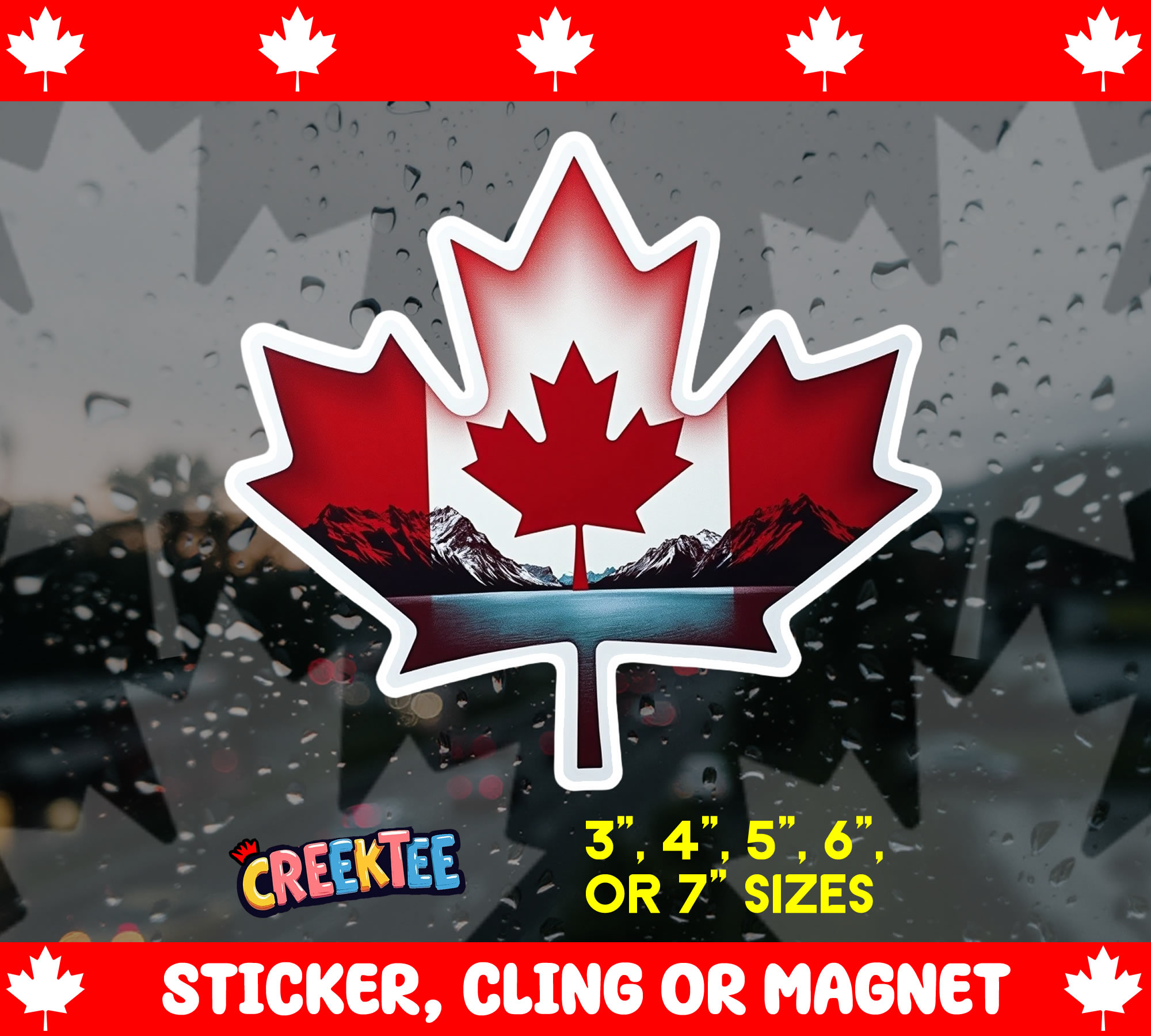 Canada Maple Leaf Die Cut Vinyl Sticker  Window Cling or Magnet with Laminate Coating in Various Sizes