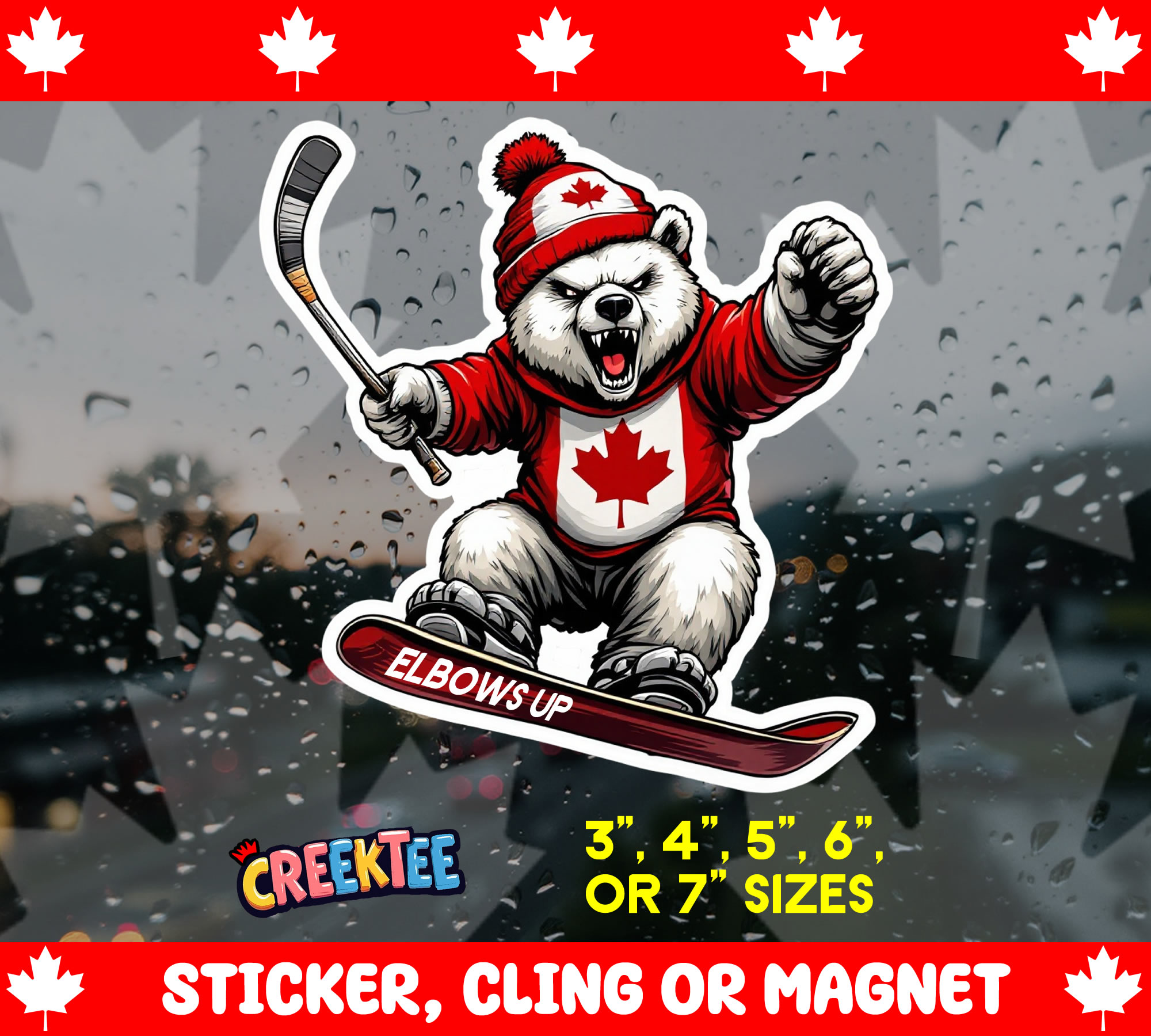 Elbows Up Canada Die Cut Vinyl Sticker  Window Cling or Magnet with Laminate Coating in Various Sizes