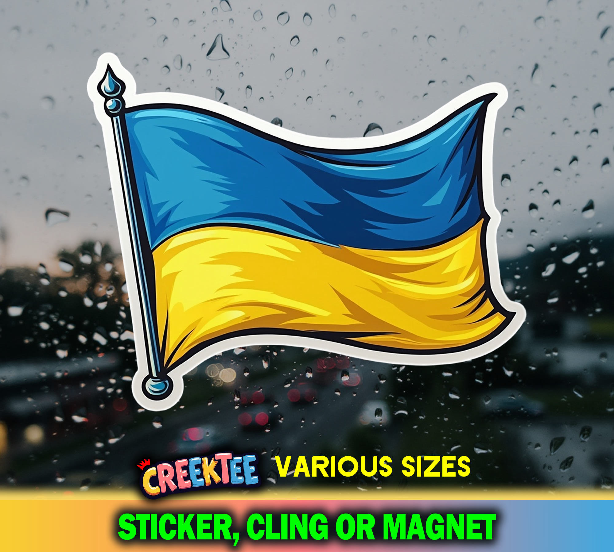Ukraine Flag Die Cut Vinyl Sticker  Window Cling or Magnet with Laminate Coating in Various Sizes