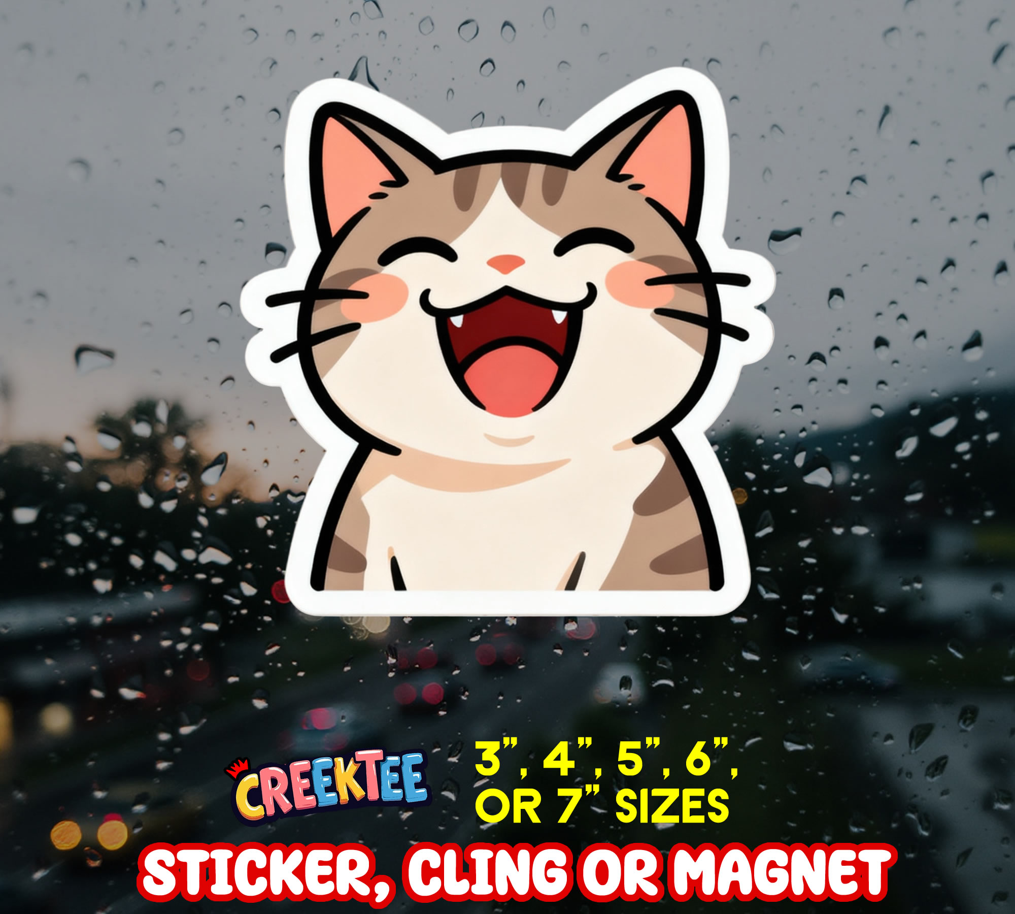 Cute Cat Vinyl Sticker  Window Cling or Magnet with Laminate Coating in Various Sizes