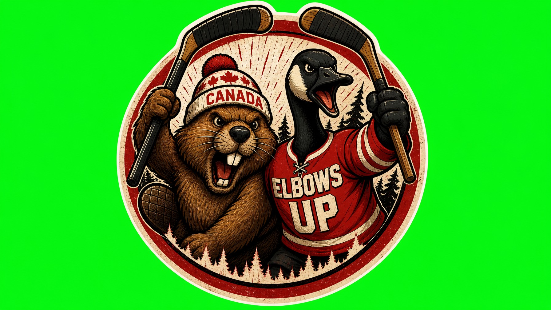 ELBOWS UP CANADA Die Cut Vinyl Sticker  Window Cling or Magnet with Laminate Coating in Various Sizes