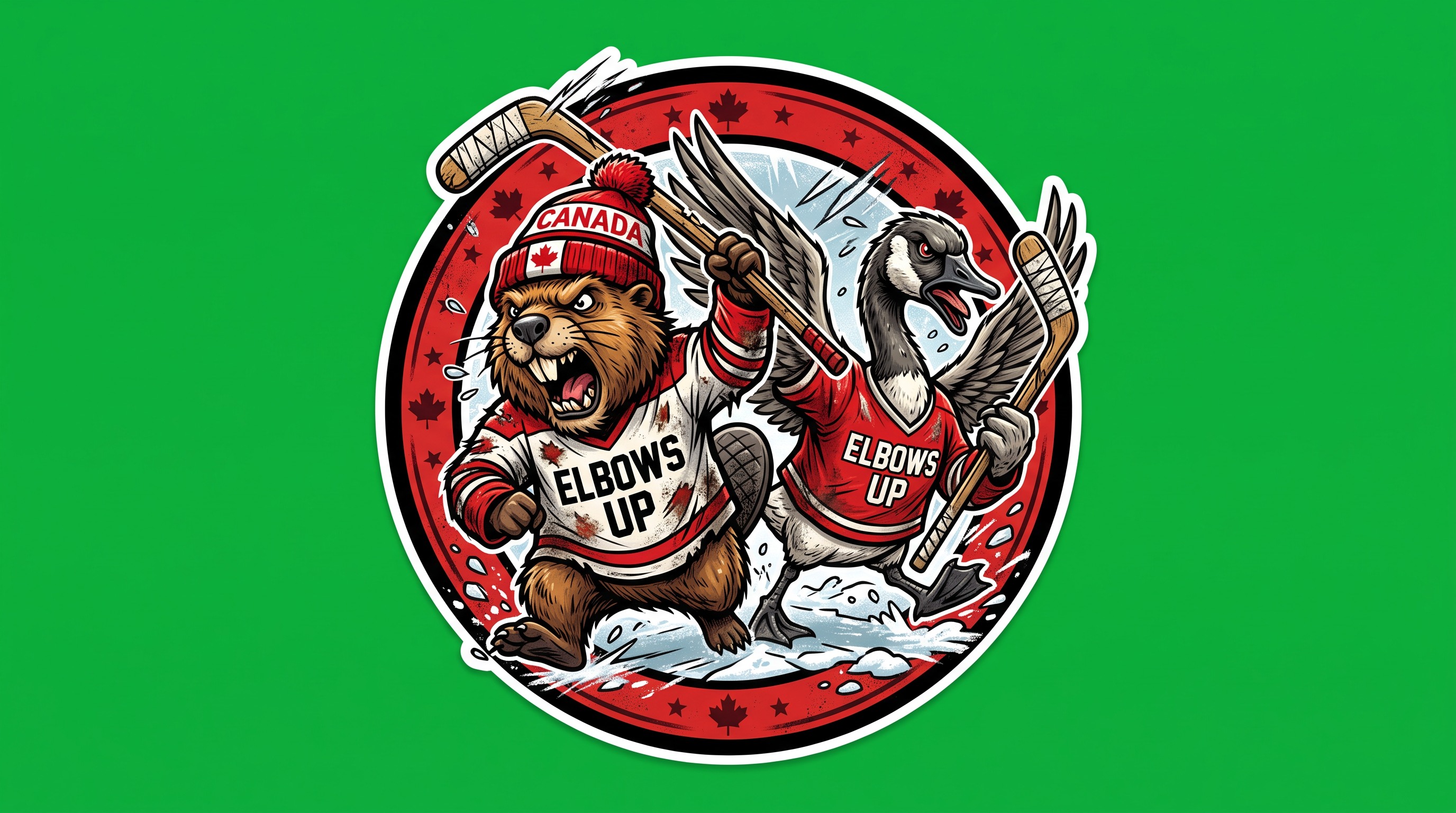 ELBOWS UP CANADA Die Cut Vinyl Sticker  Window Cling or Magnet with Laminate Coating in Various Sizes