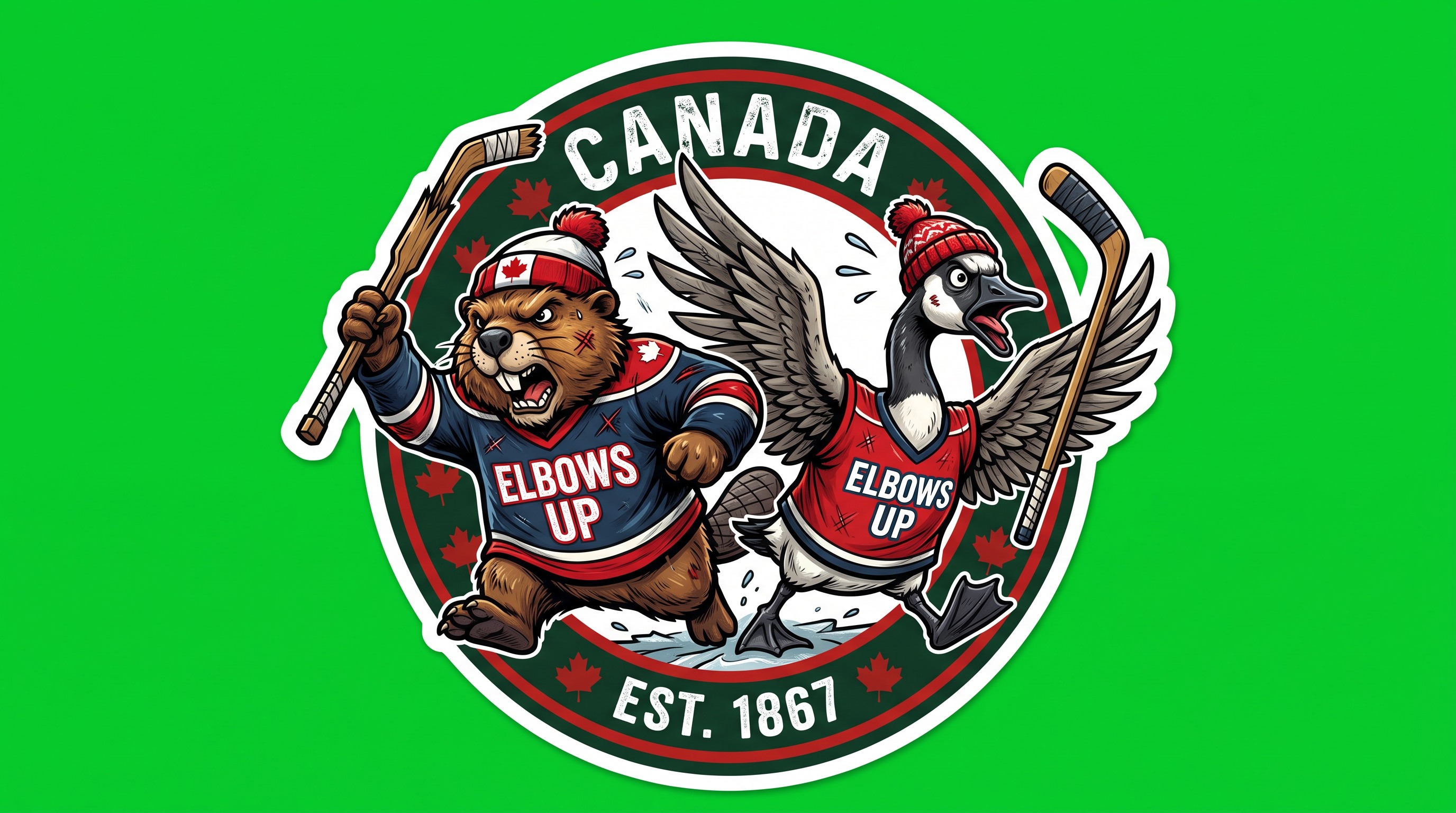 ELBOWS UP CANADA Die Cut Vinyl Sticker  Window Cling or Magnet with Laminate Coating in Various Sizes
