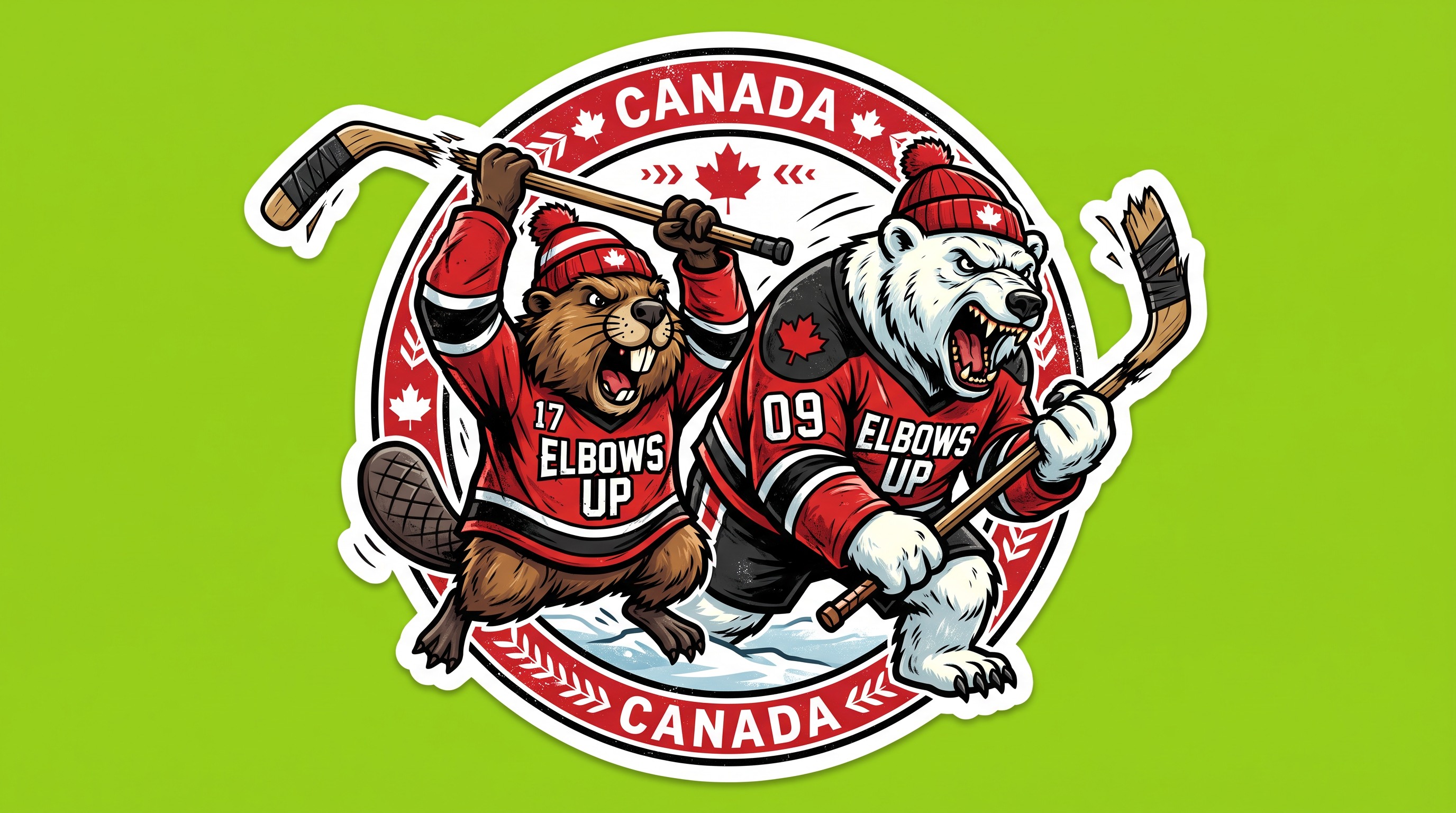 ELBOWS UP CANADA Die Cut Vinyl Sticker  Window Cling or Magnet with Laminate Coating in Various Sizes