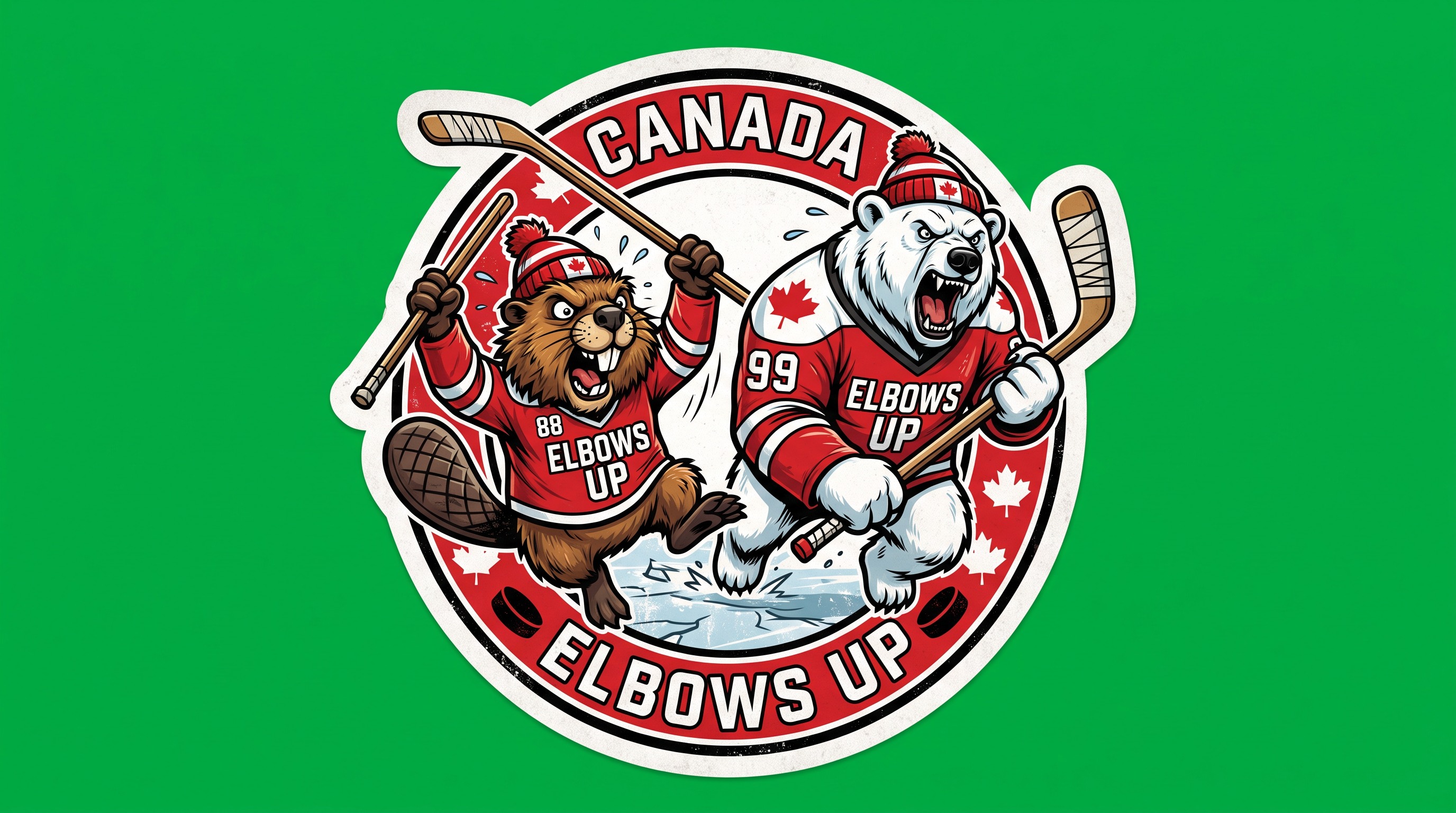 ELBOWS UP CANADA Die Cut Vinyl Sticker  Window Cling or Magnet with Laminate Coating in Various Sizes