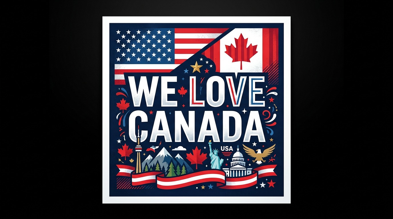 We Love Canada Vinyl Bumper Sticker  Window Cling or Bumper Sticker Magnet in UV Laminate Coating