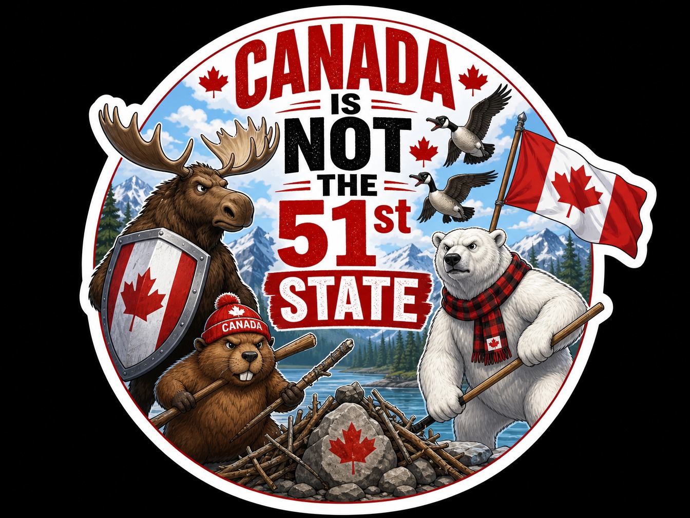 CANADA is not the 51st State Vinyl Bumper Sticker  Window Cling or Bumper Sticker Magnet in UV Laminate Coating