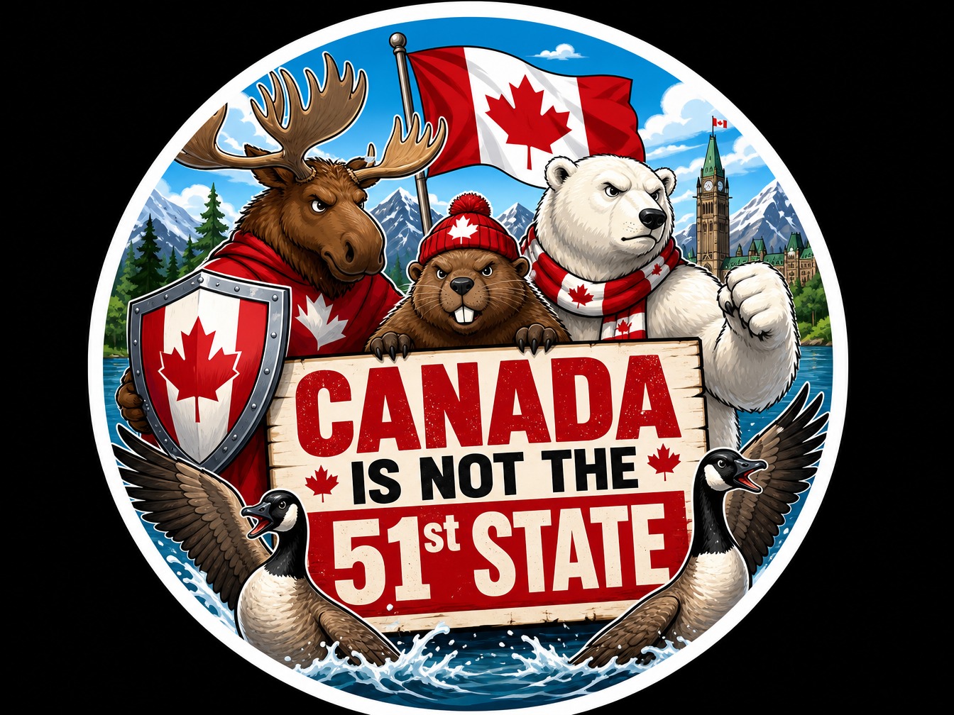CANADA is not the 51st State Vinyl Bumper Sticker  Window Cling or Bumper Sticker Magnet in UV Laminate Coating
